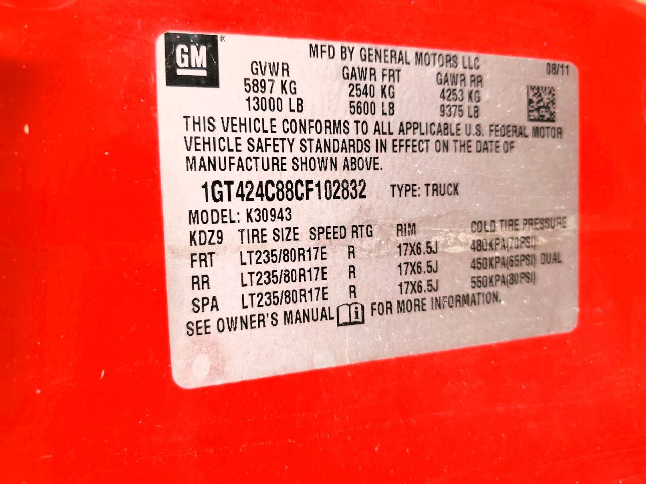 2012 Gmc Sierra K3500 Slt Red vin: 1GT424C88CF102832