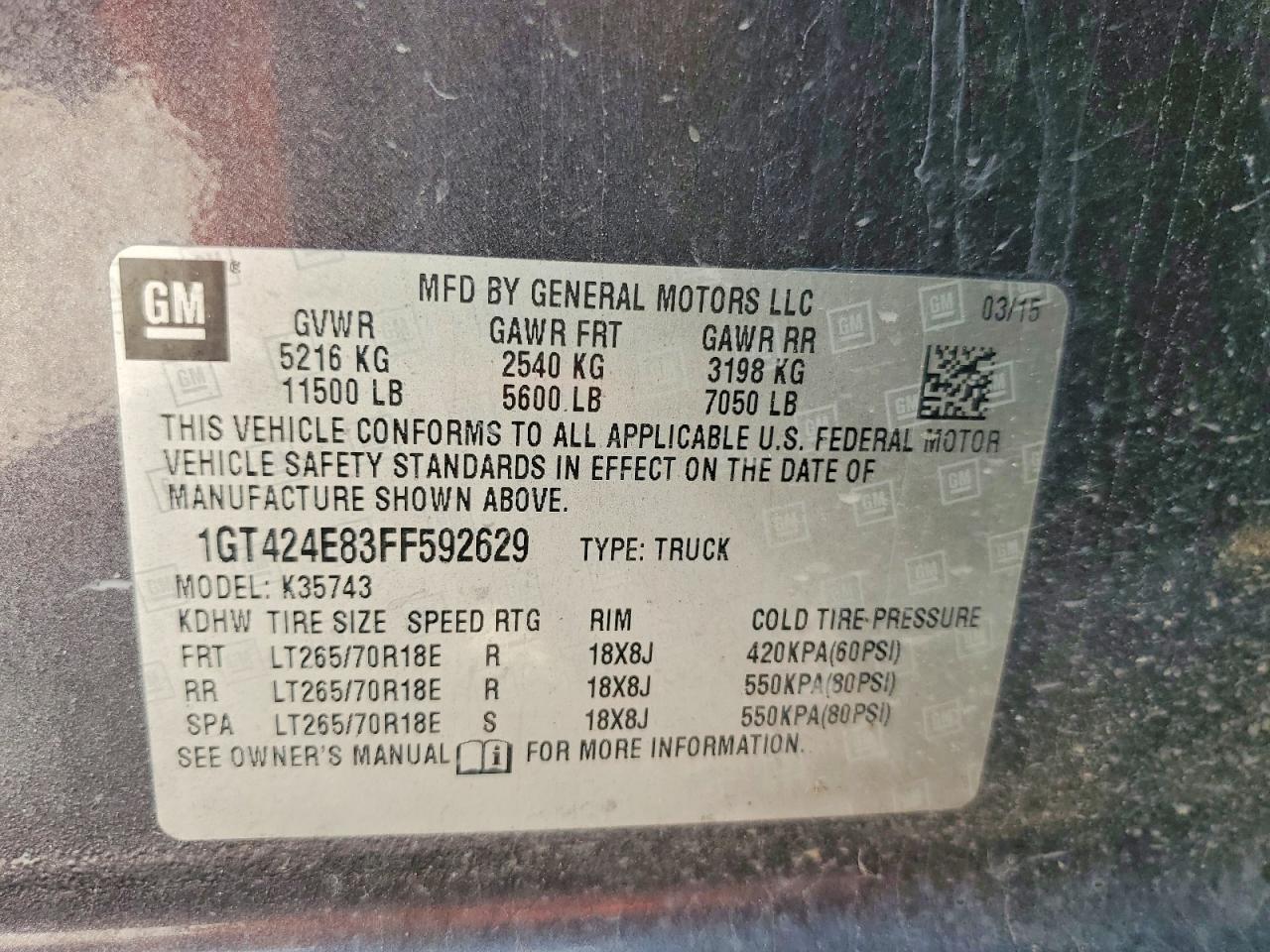 2015 Gmc Sierra K3500 Denali Серый vin: 1GT424E83FF592629