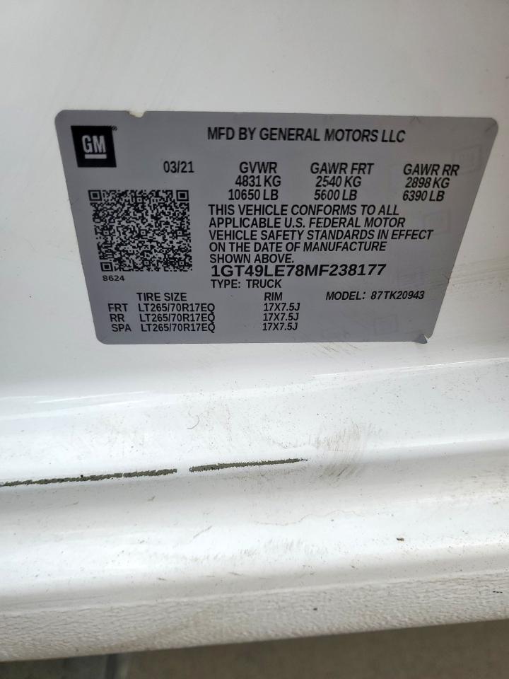 2021 Gmc Sierra K2500 Heavy Duty White vin: 1GT49LE78MF238177