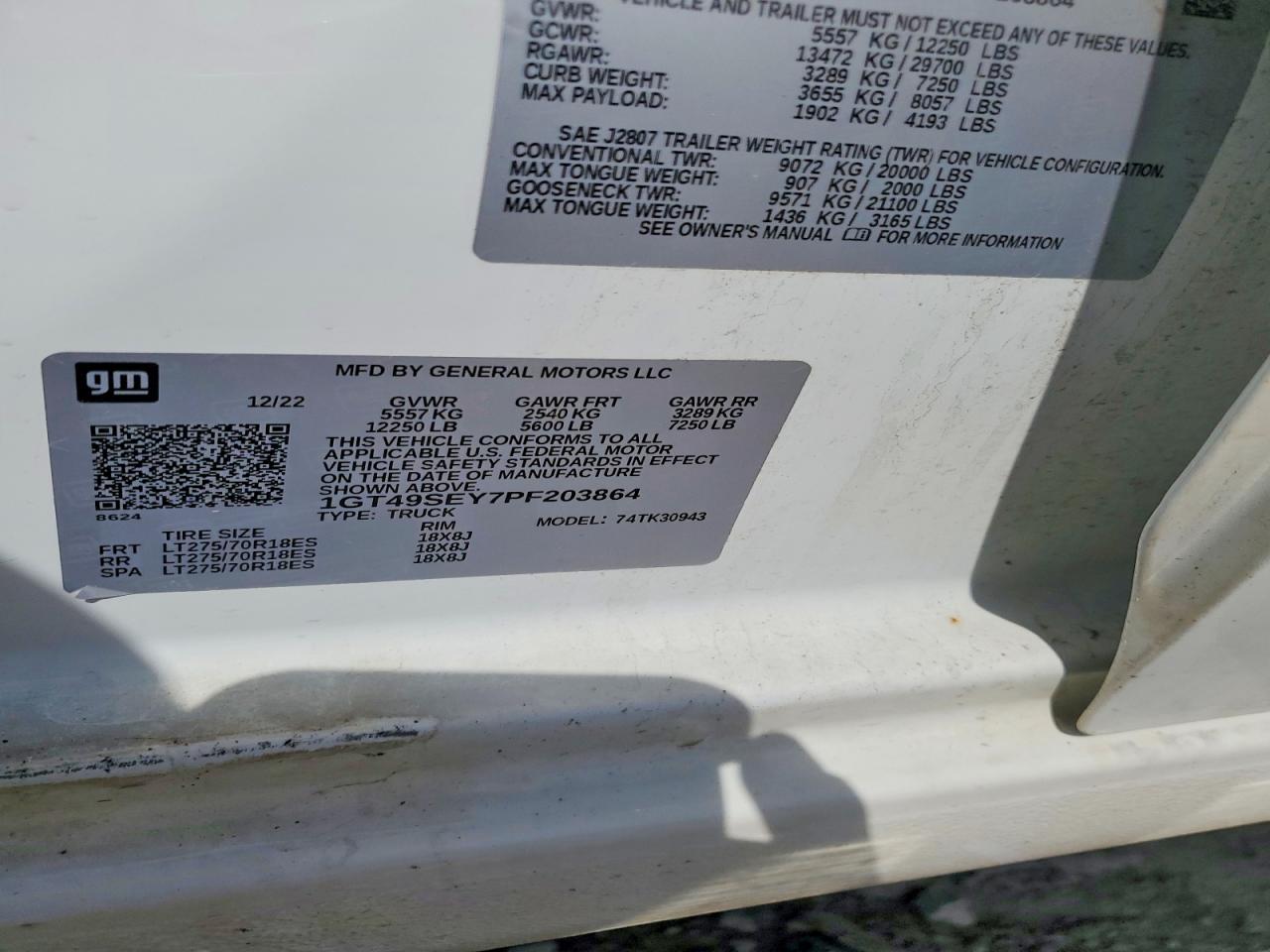 2023 Gmc Sierra K3500 Белый vin: 1GT49SEY7PF203864