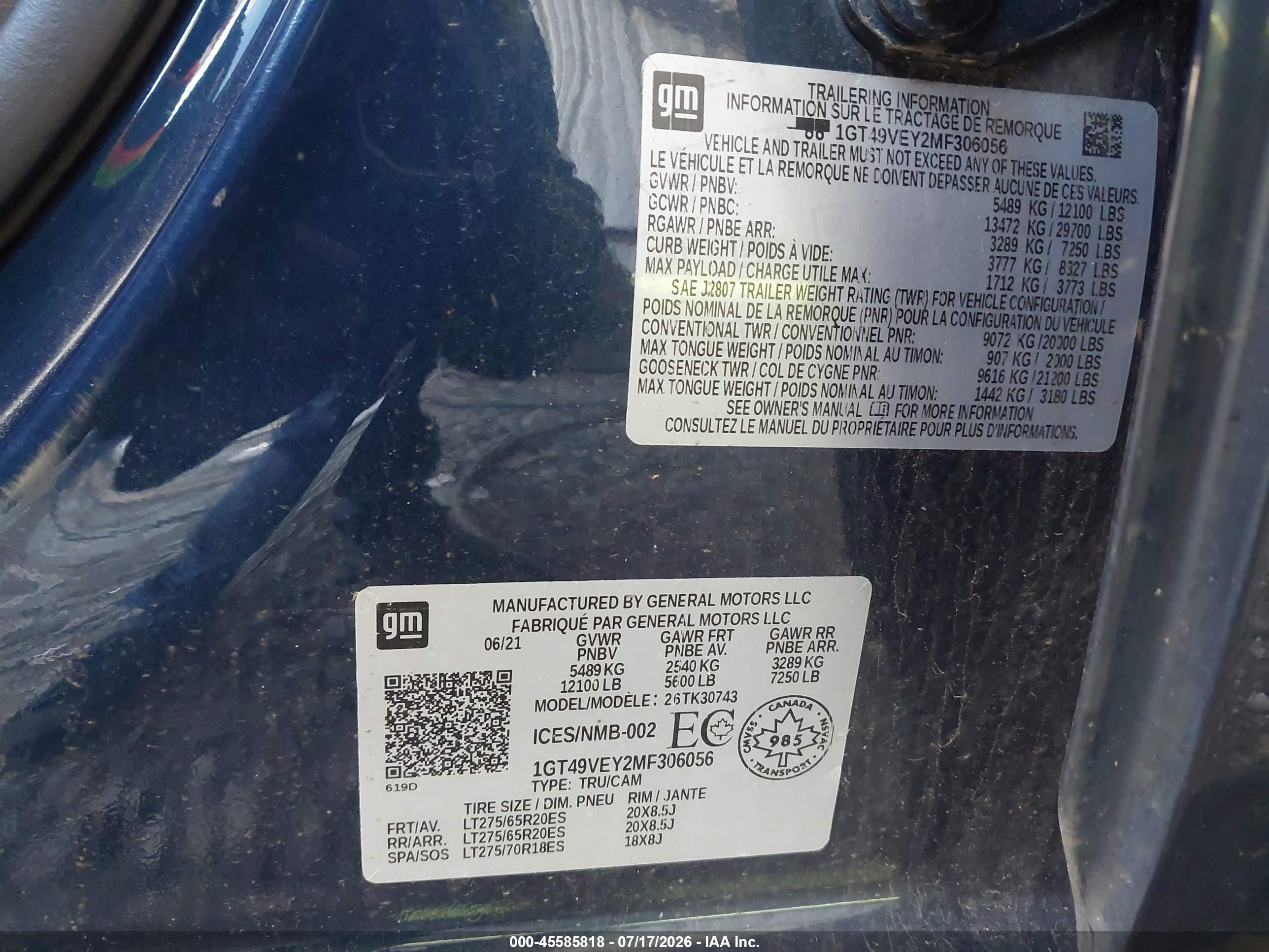 2021 Gmc Sierra 3500 Blue vin: 1GT49VEY2MF306056