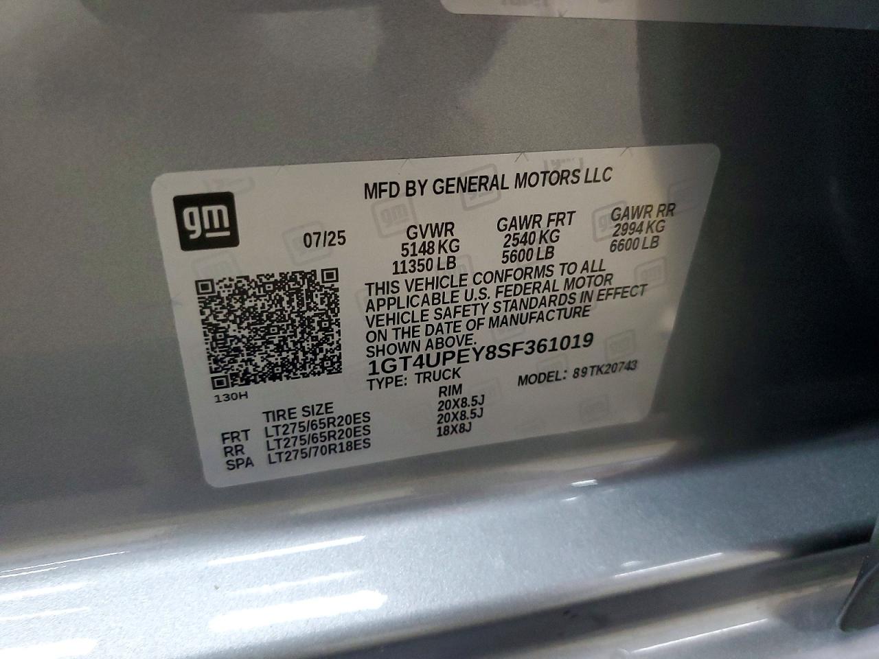 2025 Gmc Sierra K2500 At4 Gray vin: 1GT4UPEY8SF361019