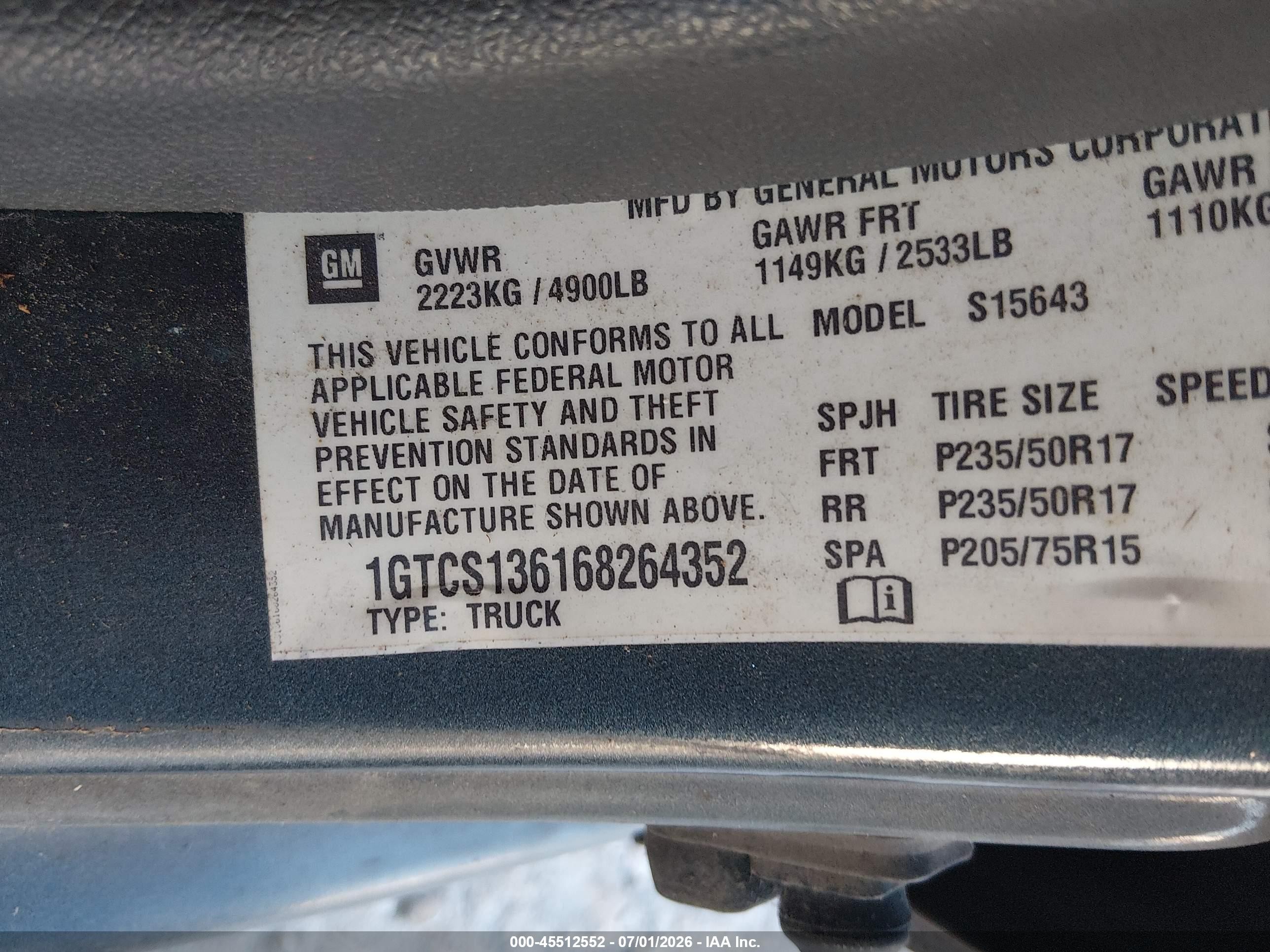 2006 Gmc Canyon Sle2 Blue vin: 1GTCS136168264352