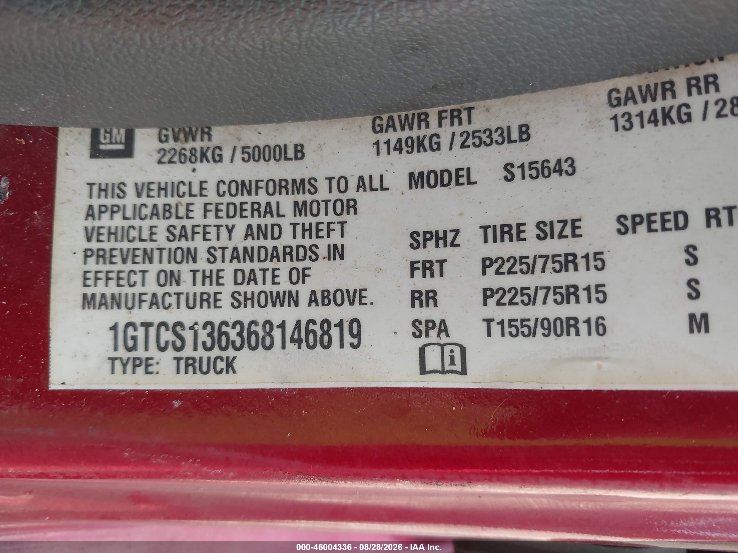 2006 Gmc Canyon Sle2 Red vin: 1GTCS136368146819