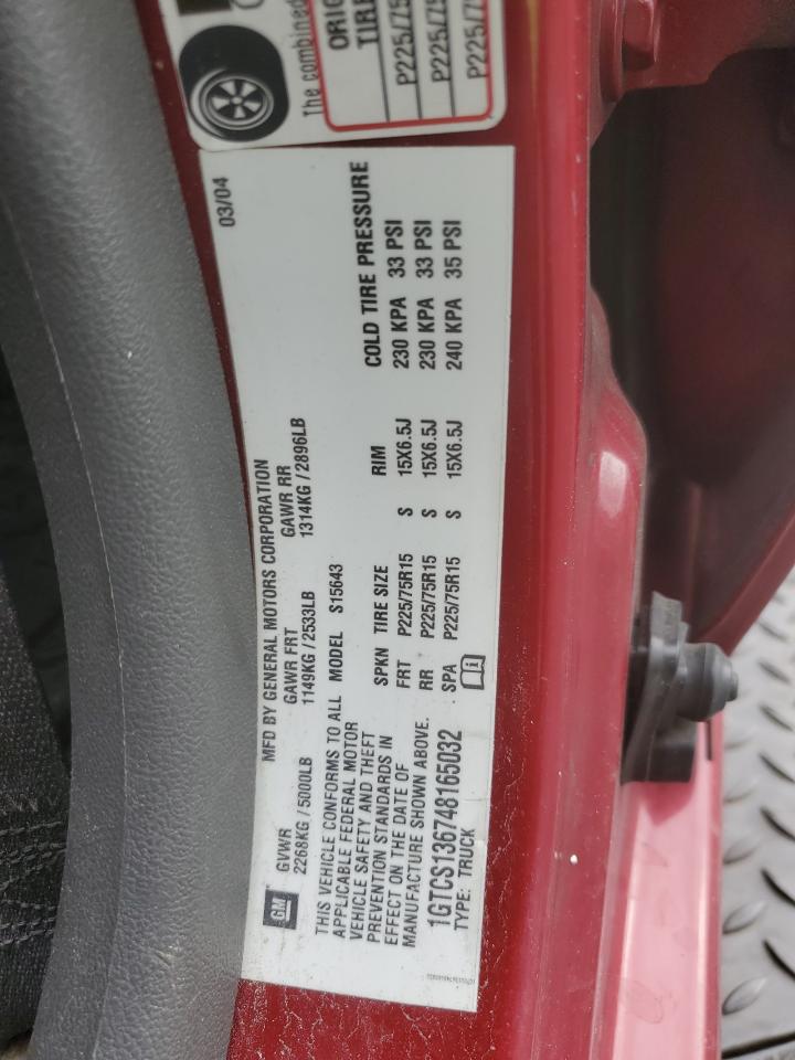 2004 Gmc Canyon Red vin: 1GTCS136748165032