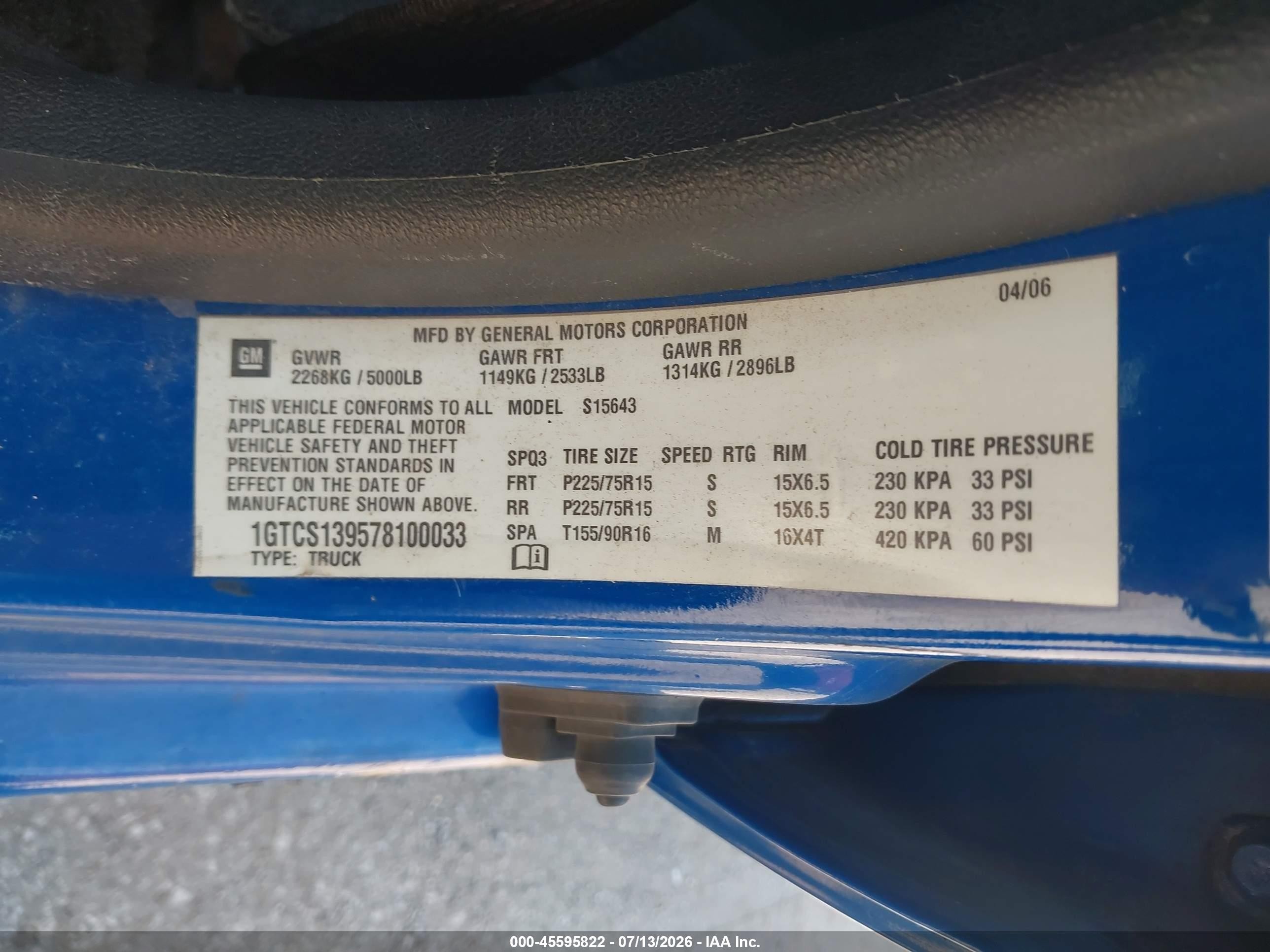 2007 Gmc Canyon Sle1 Blue vin: 1GTCS139578100033