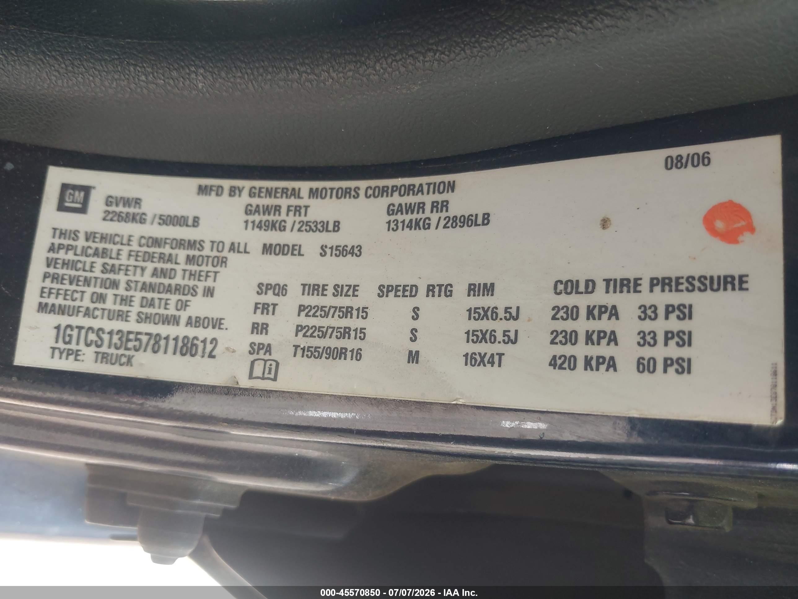 2007 Gmc Canyon Sle1 Blue vin: 1GTCS13E578118612