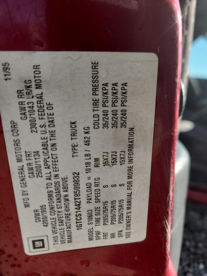 1996 Gmc Sonoma Red vin: 1GTCS1442T8509832