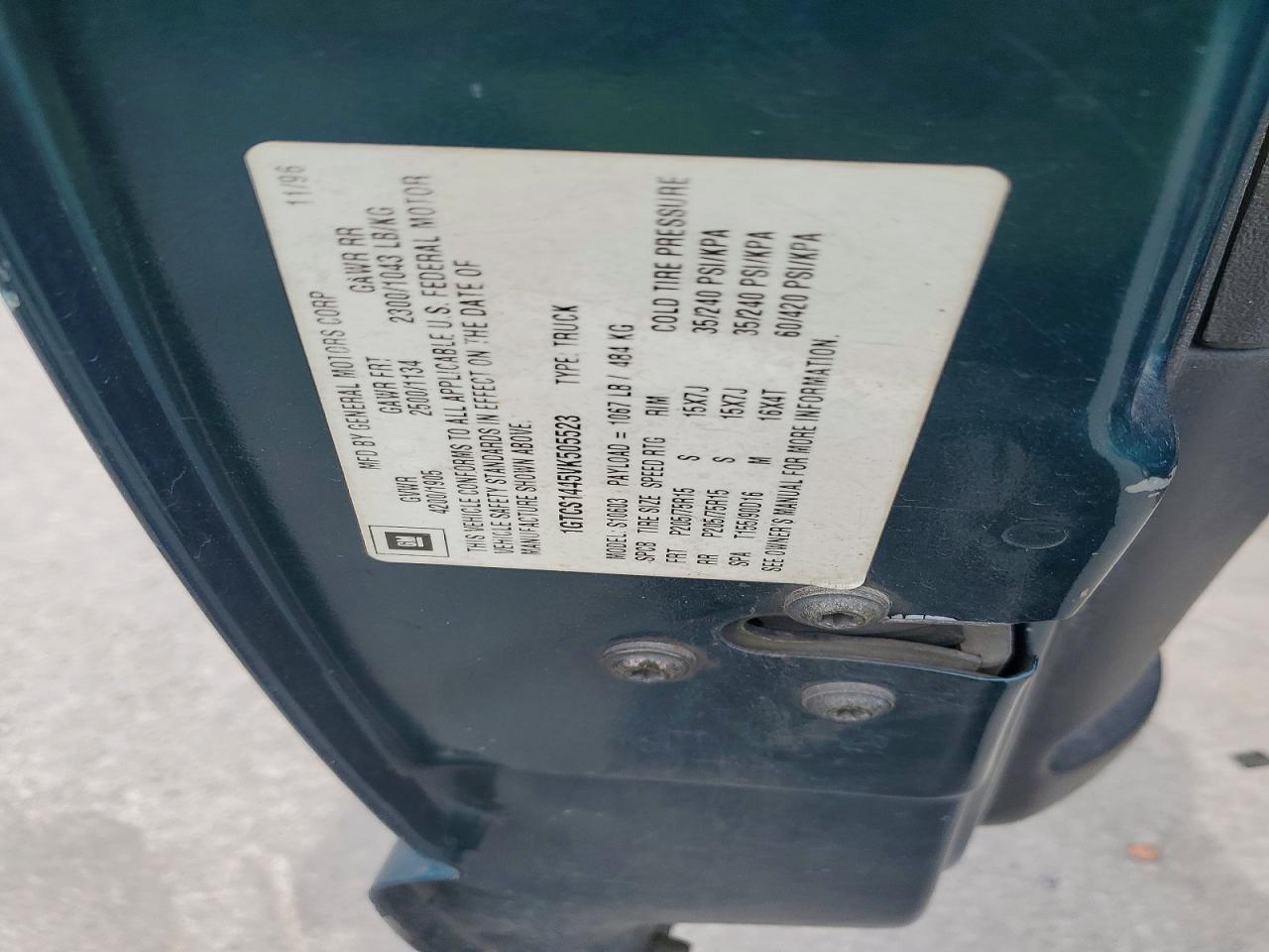 1997 Gmc Sonoma Green vin: 1GTCS1445VK505523