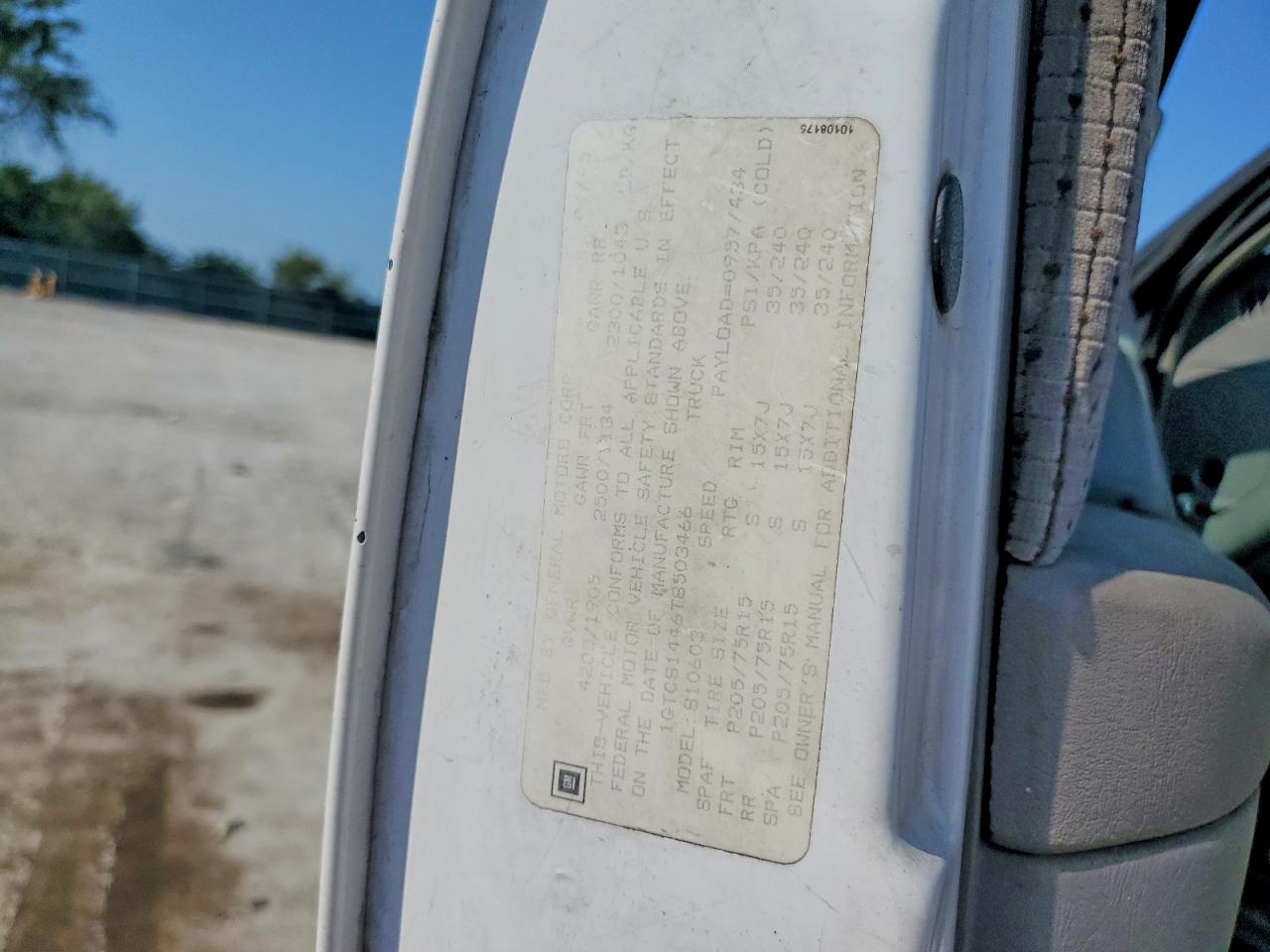 1996 Gmc Sonoma White vin: 1GTCS1446T8503466