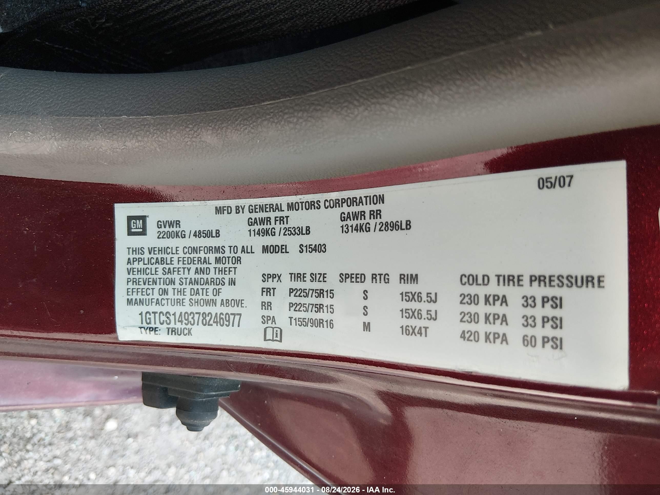 2007 Gmc Canyon Sl Red vin: 1GTCS149378246977