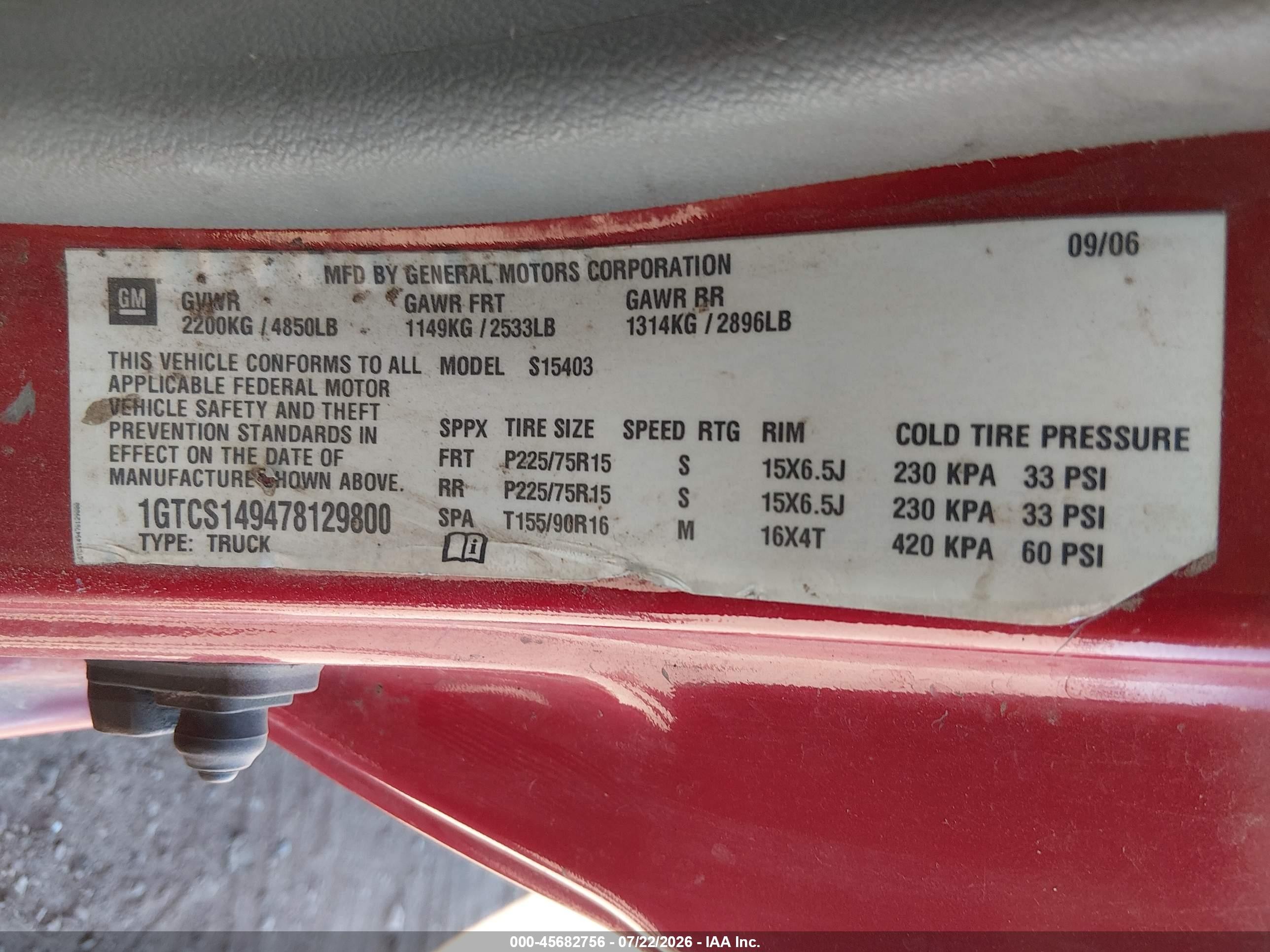 2007 Gmc Canyon Sl Red vin: 1GTCS149478129800