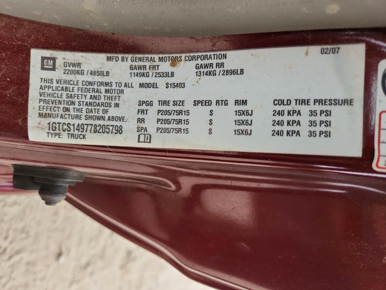 2007 Gmc Canyon Burgundy vin: 1GTCS149778205798