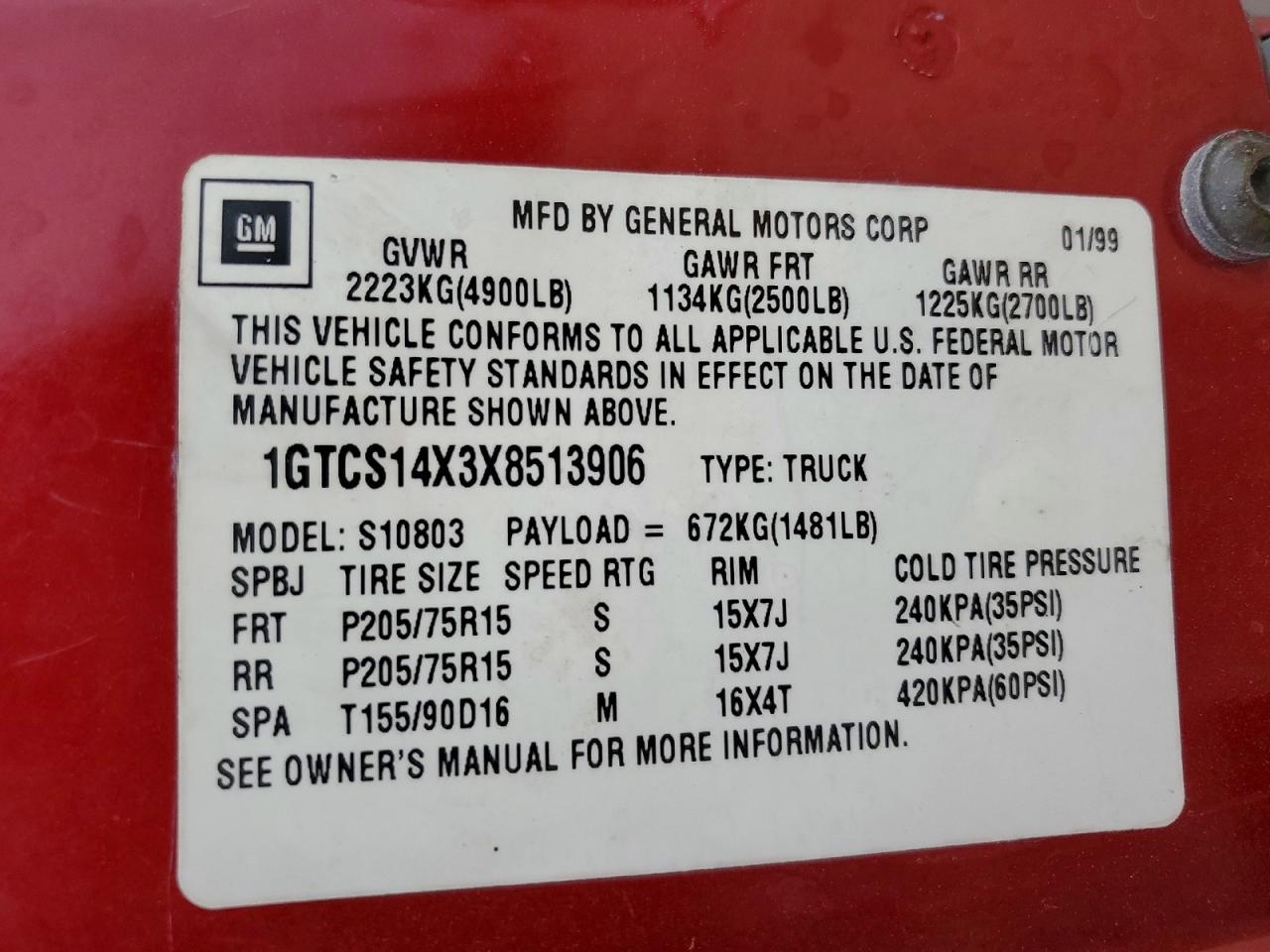 1999 Gmc Sonoma Maroon vin: 1GTCS14X3X8513906