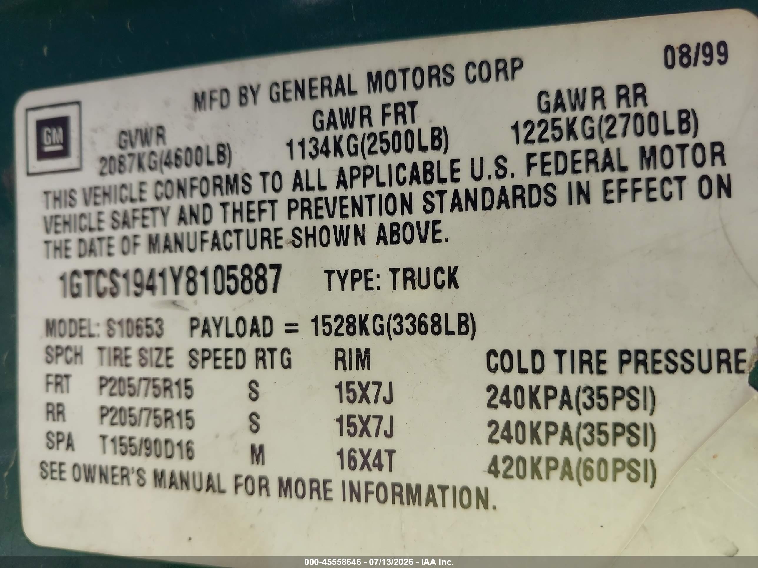2000 Gmc Sonoma Sls Green vin: 1GTCS1941Y8105887