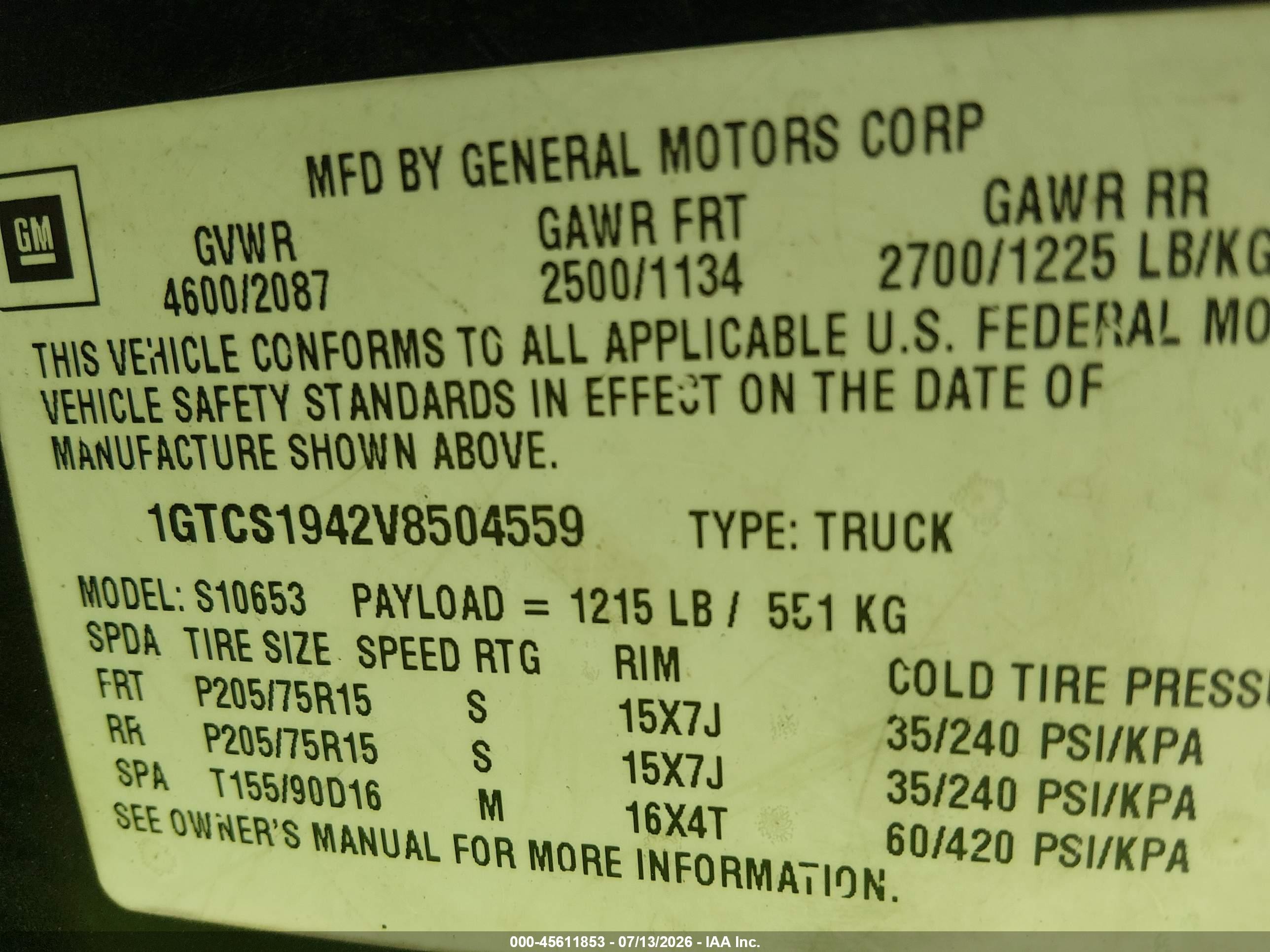 1997 Gmc Sonoma Sls Черный vin: 1GTCS1942V8504559