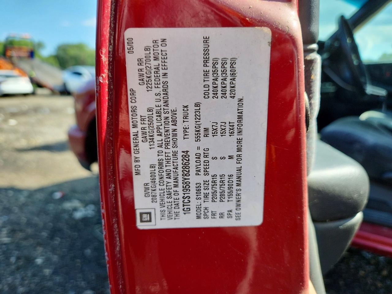 2000 Gmc Sonoma Maroon vin: 1GTCS1958Y8286284