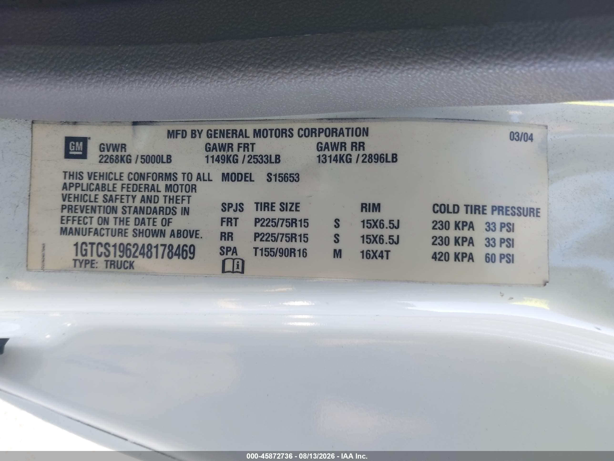 2004 Gmc Canyon Sl White vin: 1GTCS196248178469