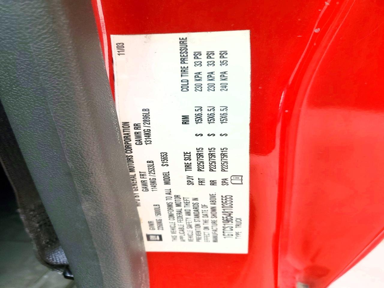 2004 Gmc Canyon Red vin: 1GTCS196548103555