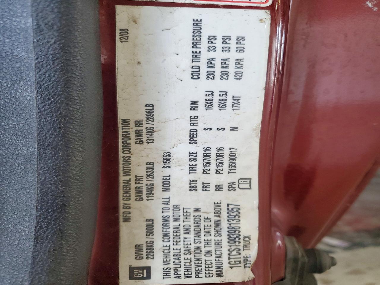 2009 Gmc Canyon Red vin: 1GTCS199398139357
