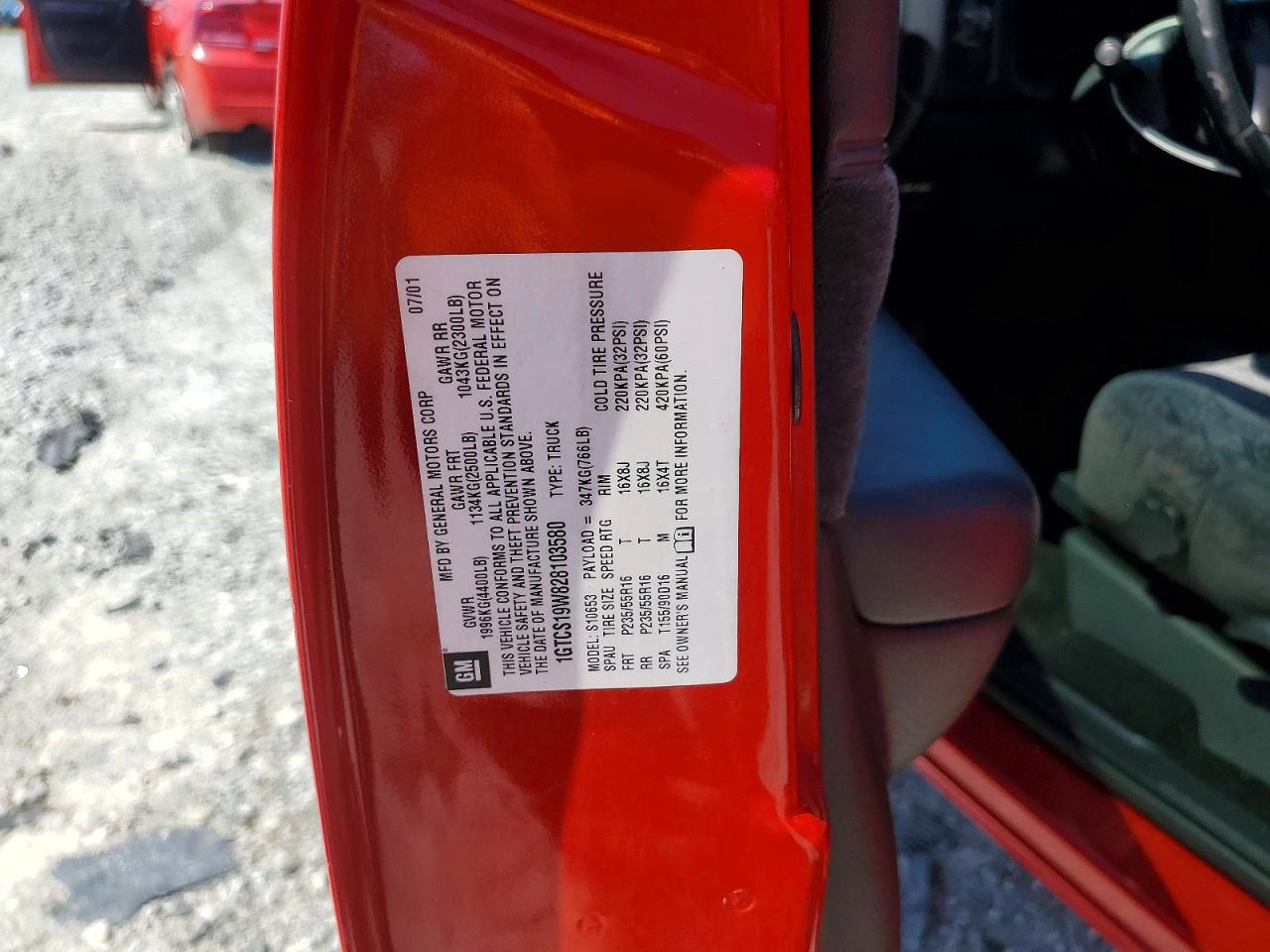 2002 Gmc Sonoma Red vin: 1GTCS19W828103580