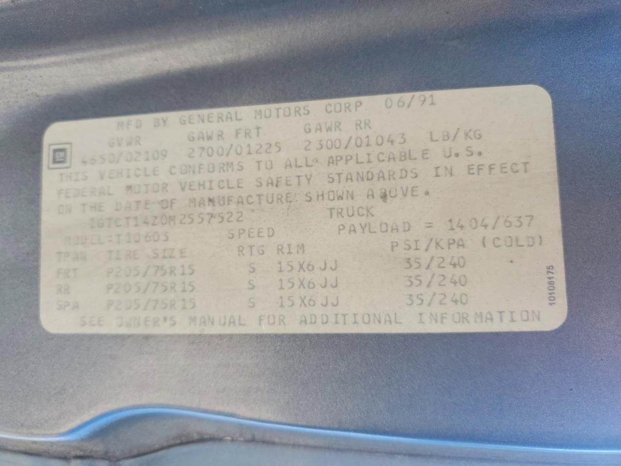 1991 Gmc Sonoma Blue vin: 1GTCT14Z0M2557522