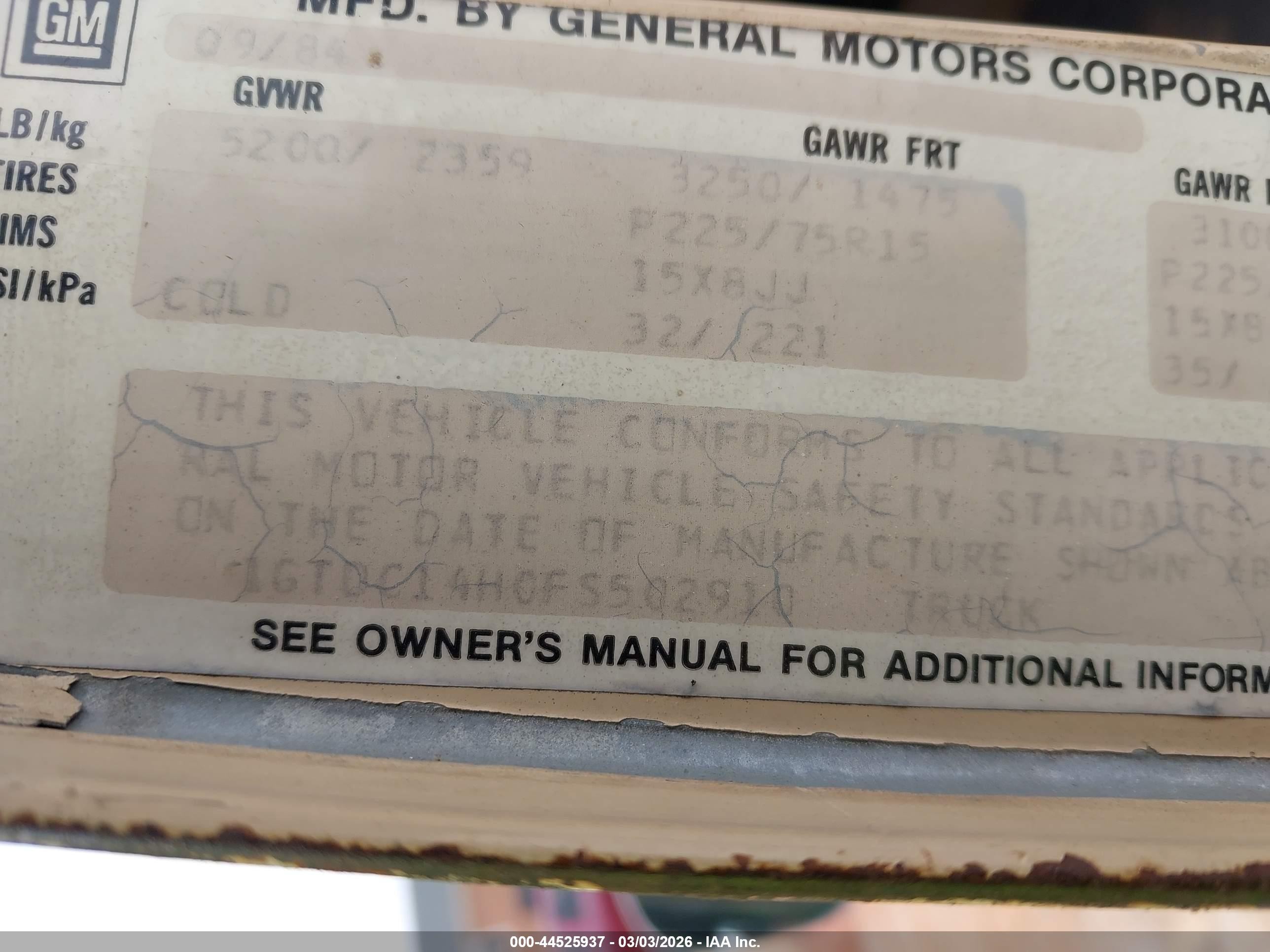 1985 Gmc C1500   White vin: 1GTDC14H0FS502910