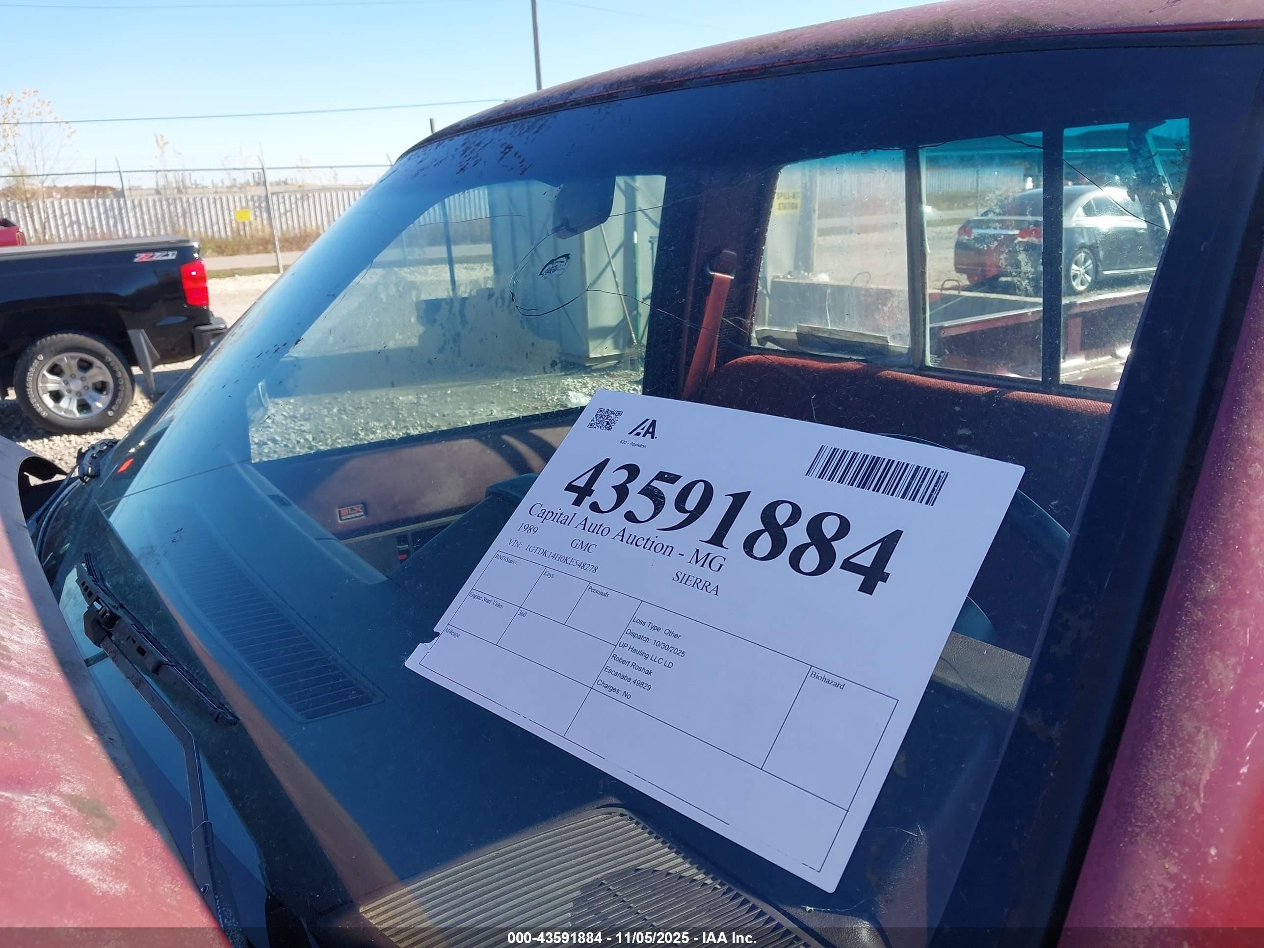 1989 Gmc Sierra K1500 Red vin: 1GTDK14H0KE548278