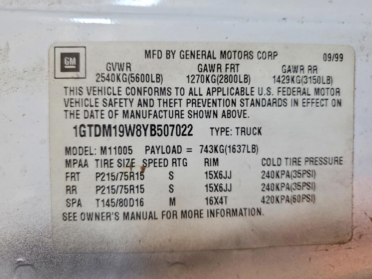 2000 Gmc Safari Xt Black vin: 1GTDM19W8YB507022