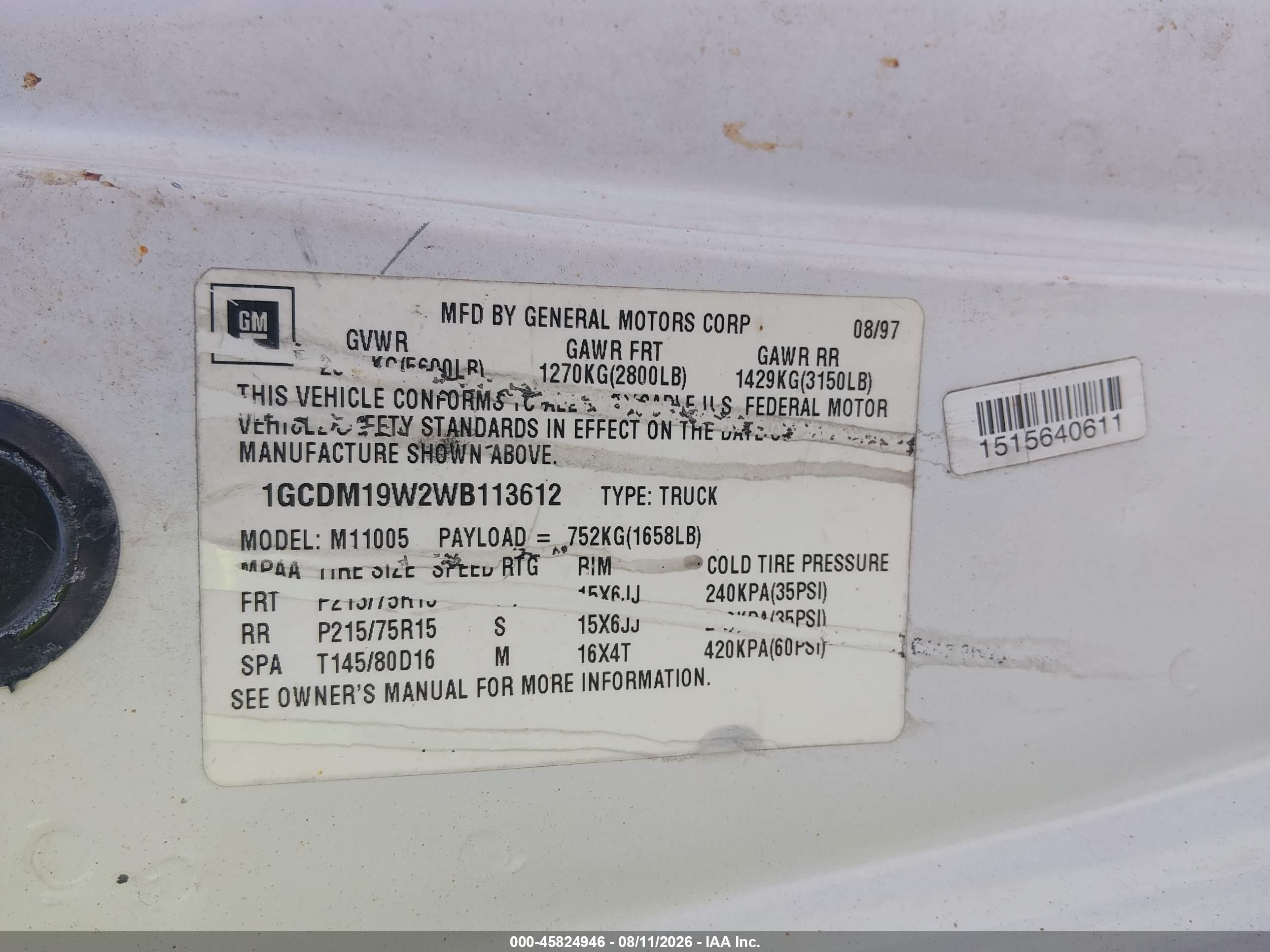 1998 Gmc Safari Standard White vin: 1GTDM19WXWB522442