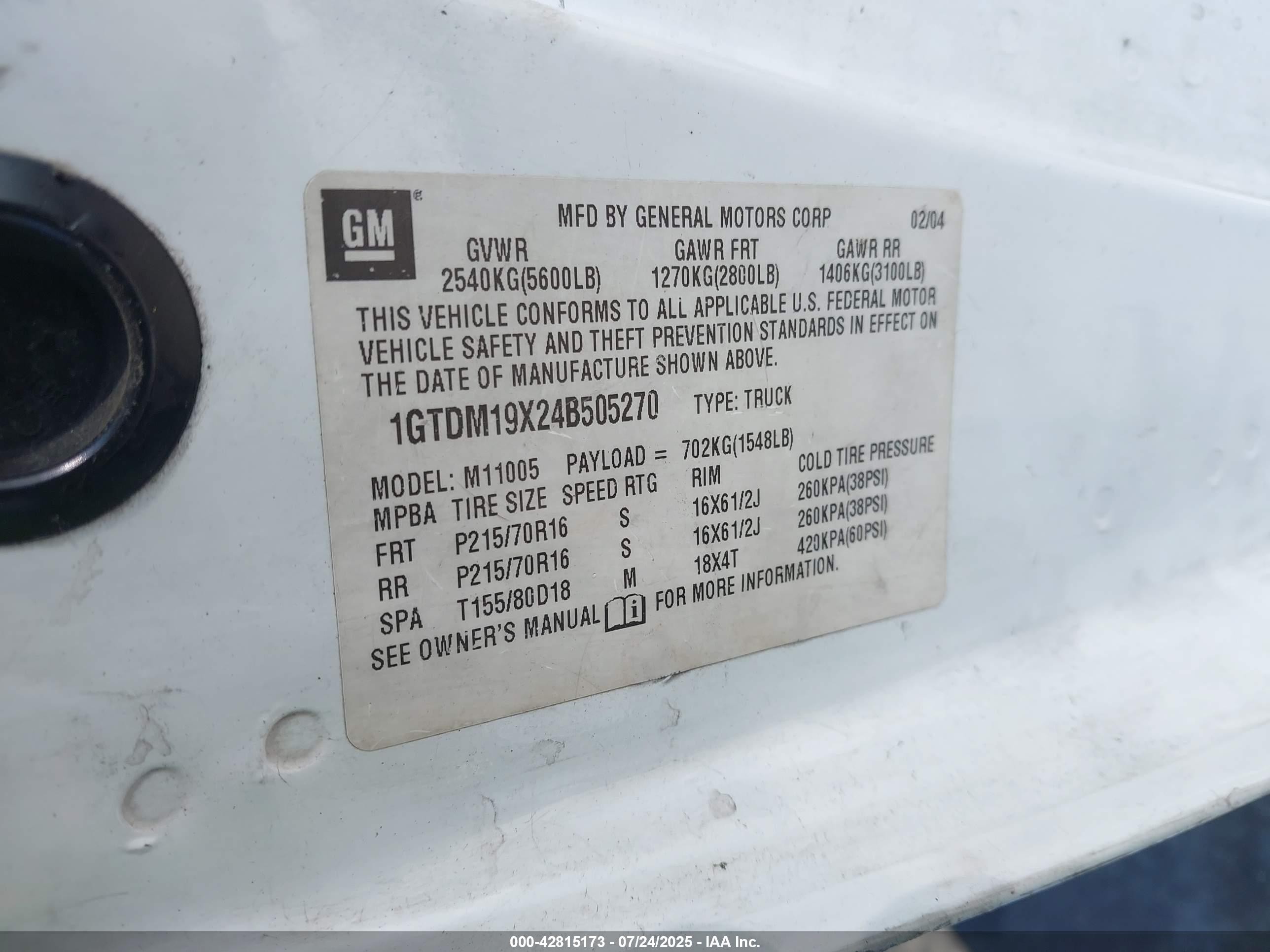 2004 Gmc Safari Standard Белый vin: 1GTDM19X24B505270