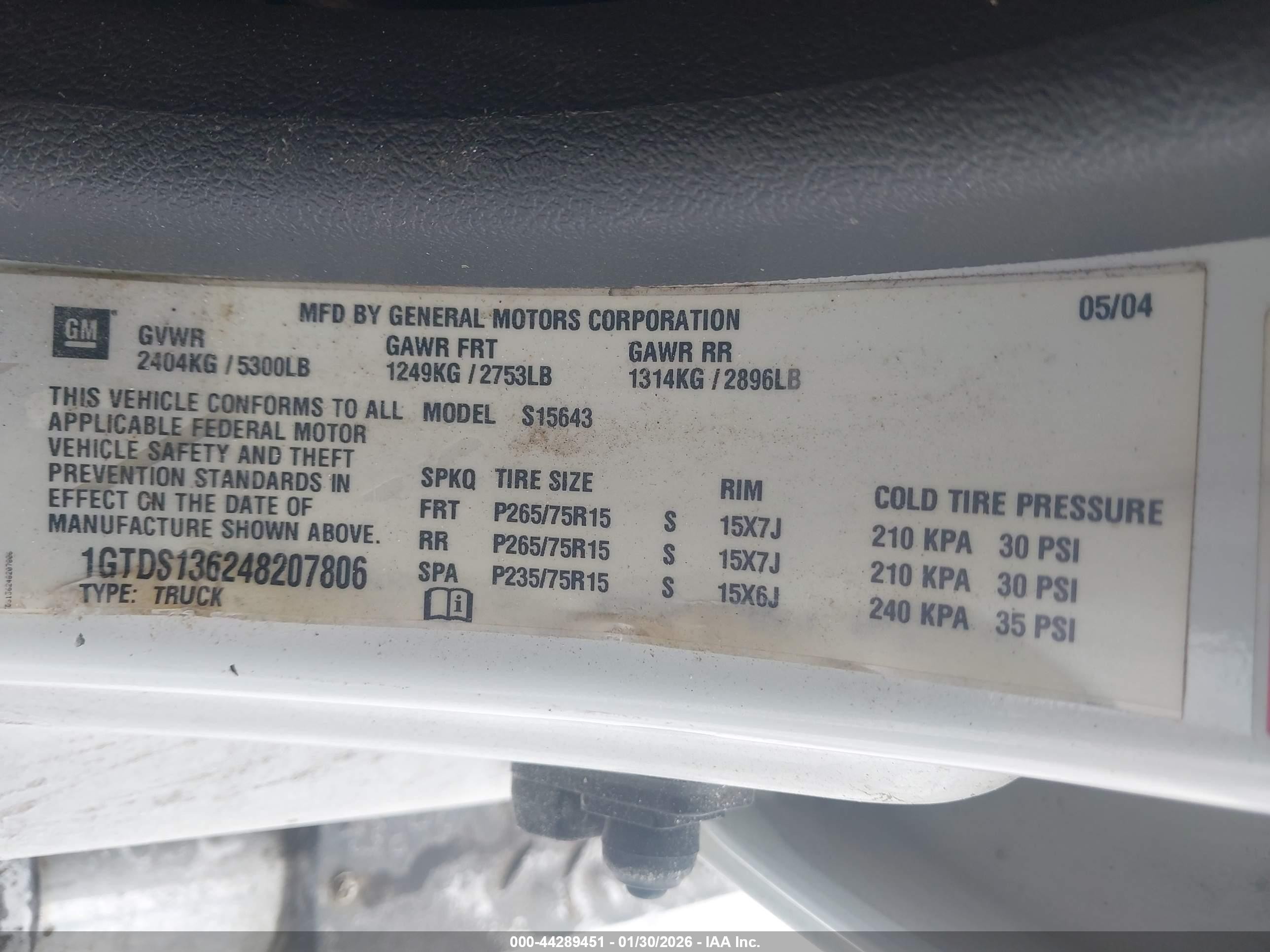 2004 Gmc Canyon Sle White vin: 1GTDS136248207806