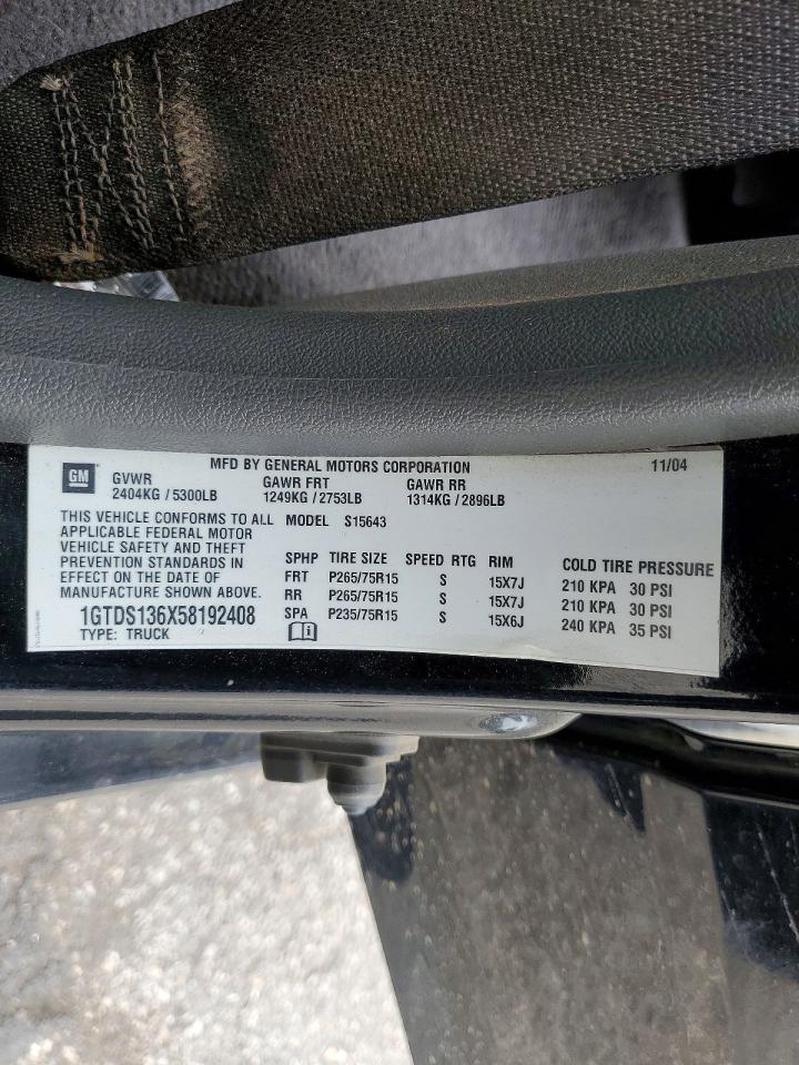 2005 Gmc Canyon Black vin: 1GTDS136X58192408