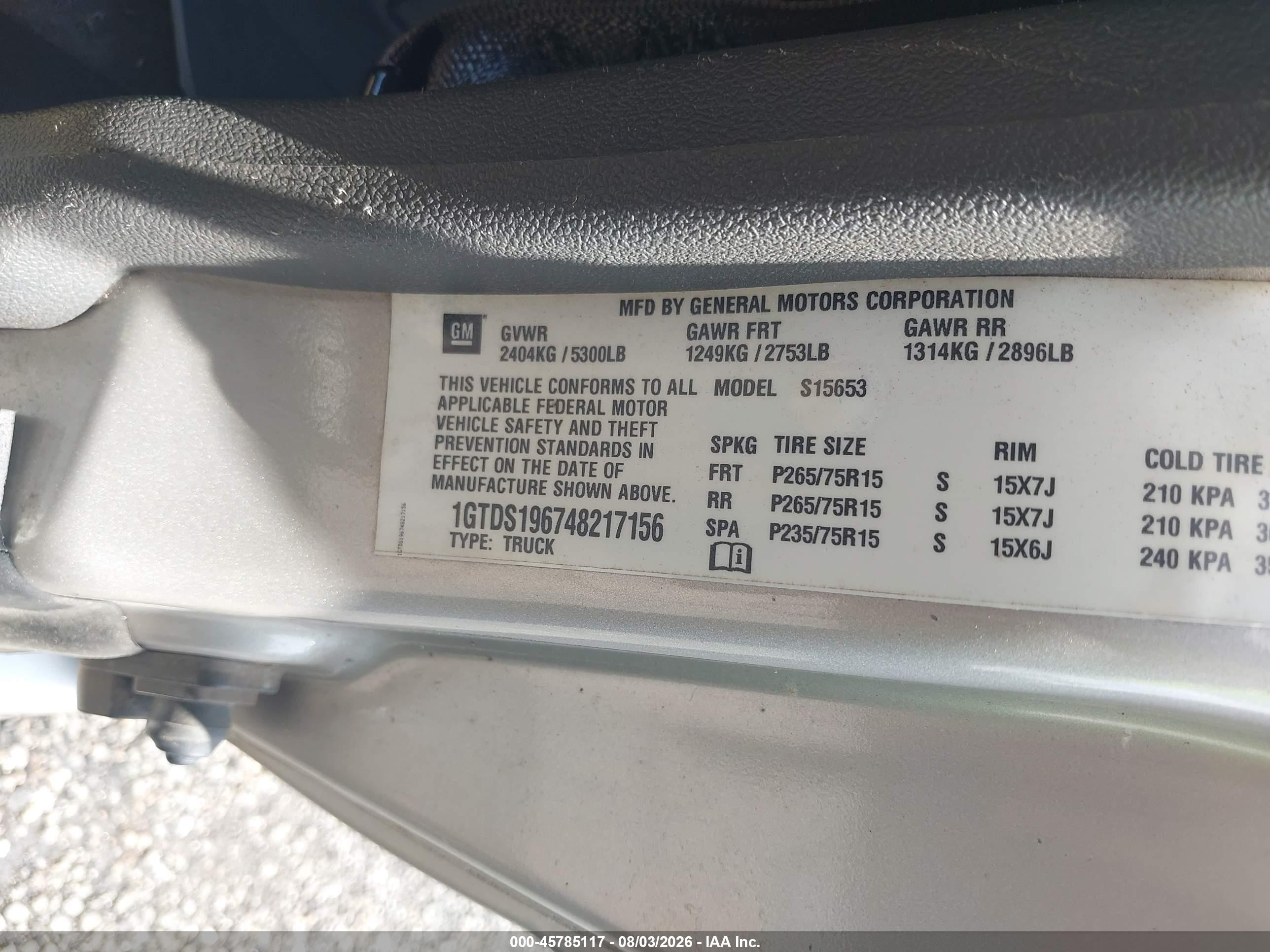 2004 Gmc Canyon Sle Silver vin: 1GTDS196748217156
