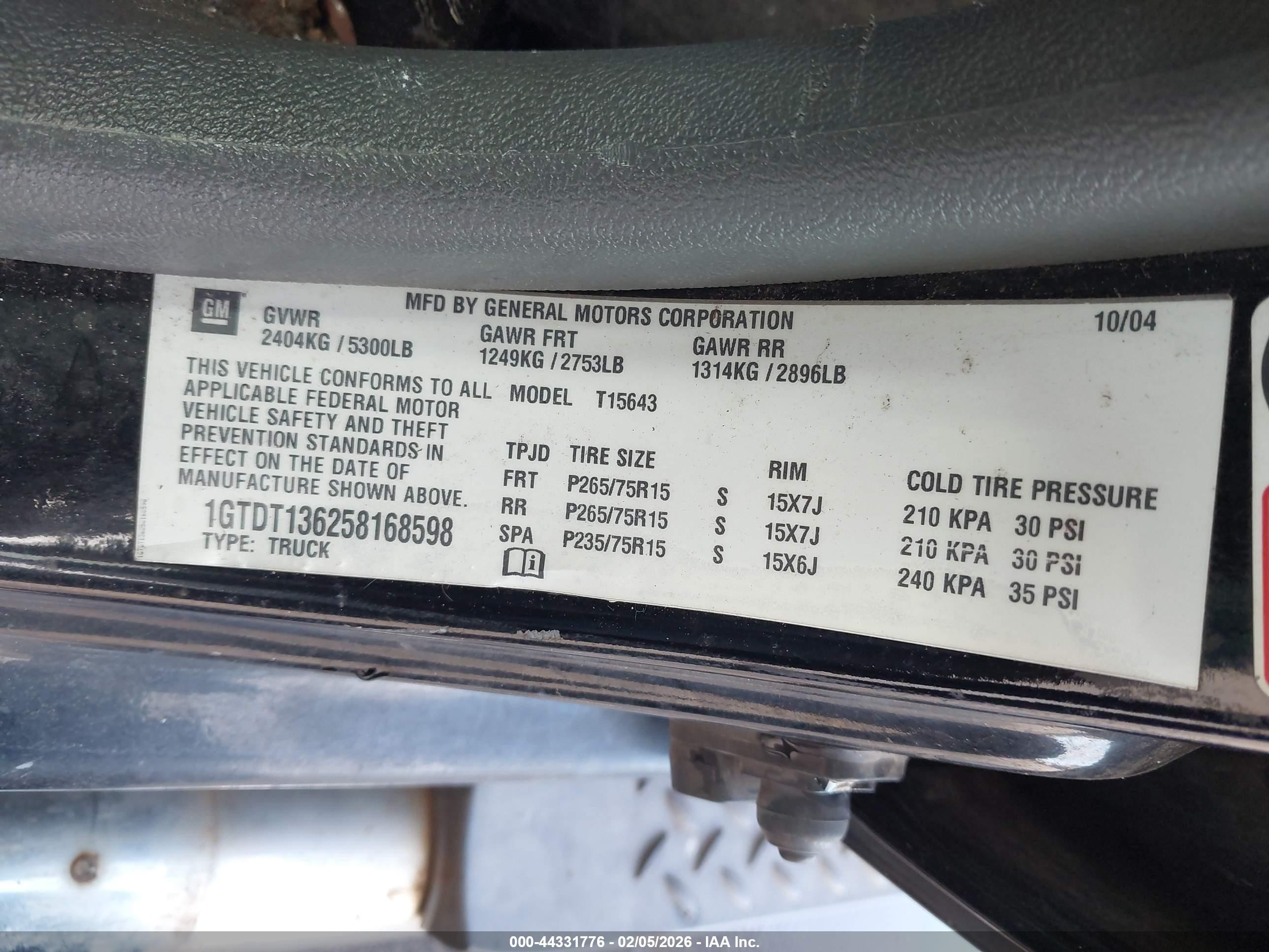 2005 Gmc Canyon Sle Black vin: 1GTDT136258168598