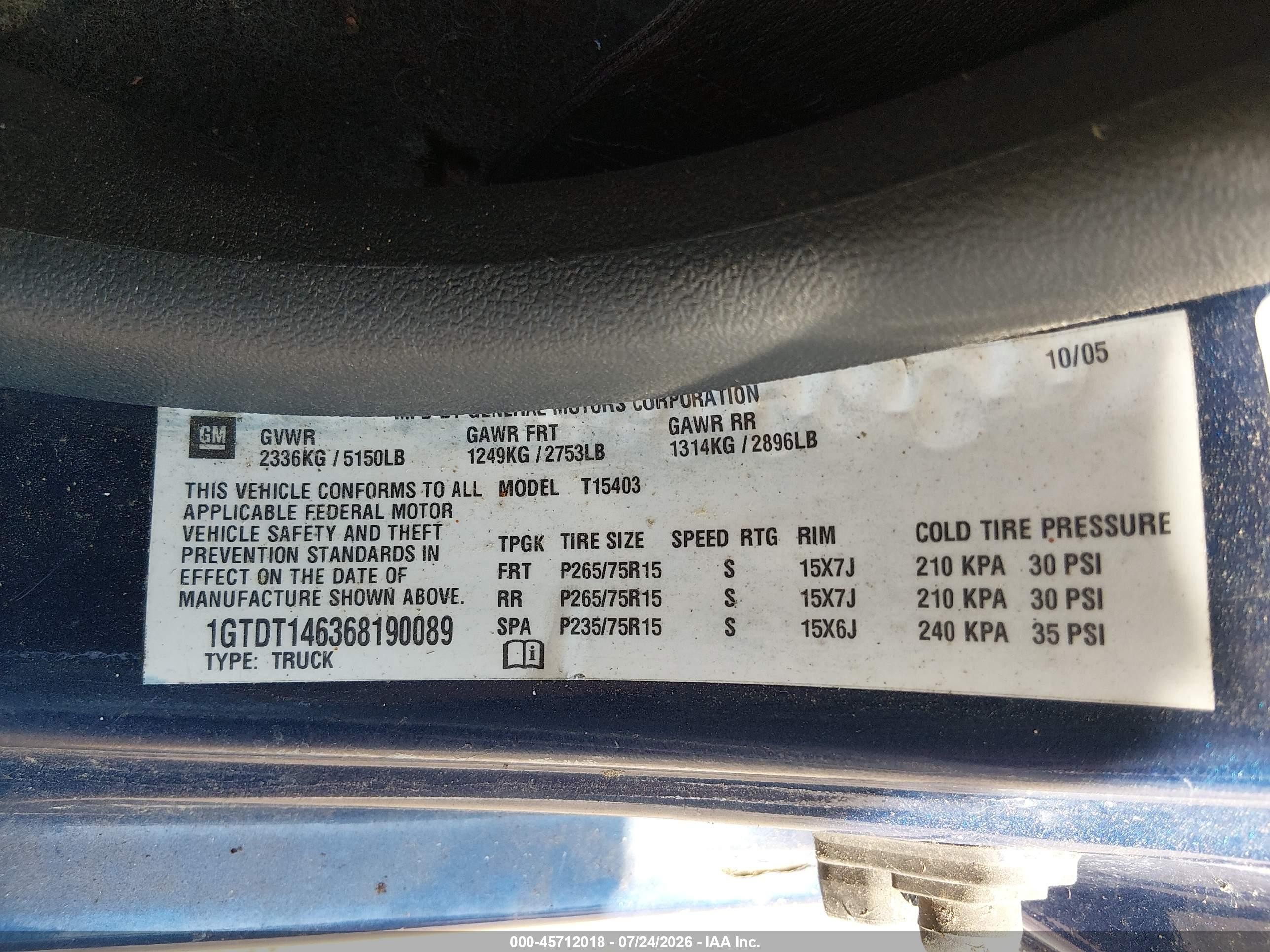 2006 Gmc Canyon Sle3 Blue vin: 1GTDT146368190089