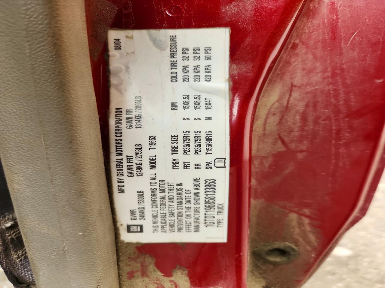 2005 Gmc Canyon Red vin: 1GTDT196858133863