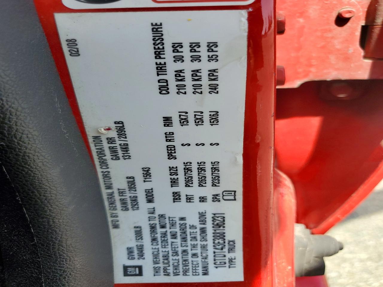 2008 Gmc Canyon Sle Red vin: 1GTDT43E388196231