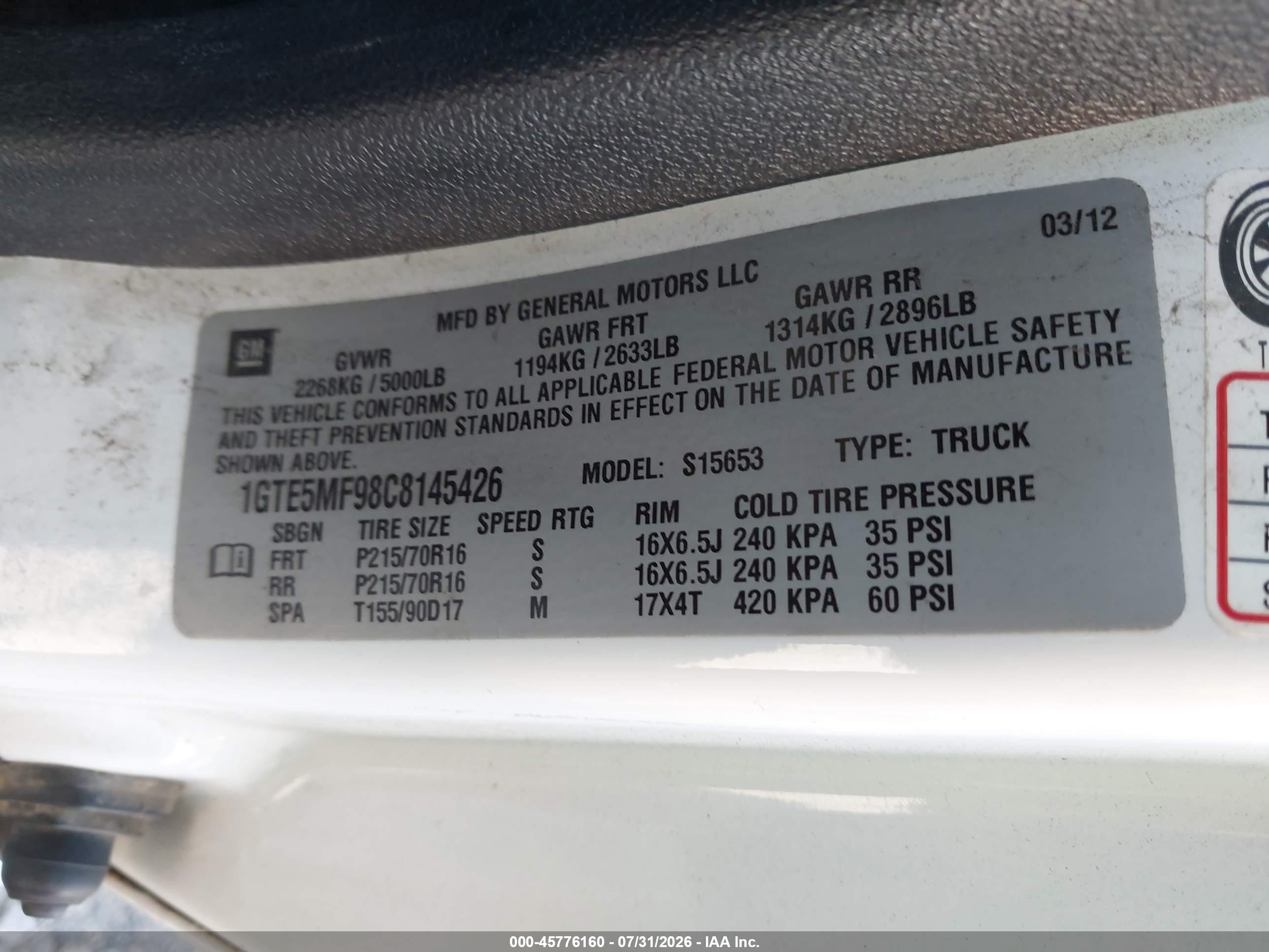 2012 Gmc Canyon Sle1 Белый vin: 1GTE5MF98C8145426