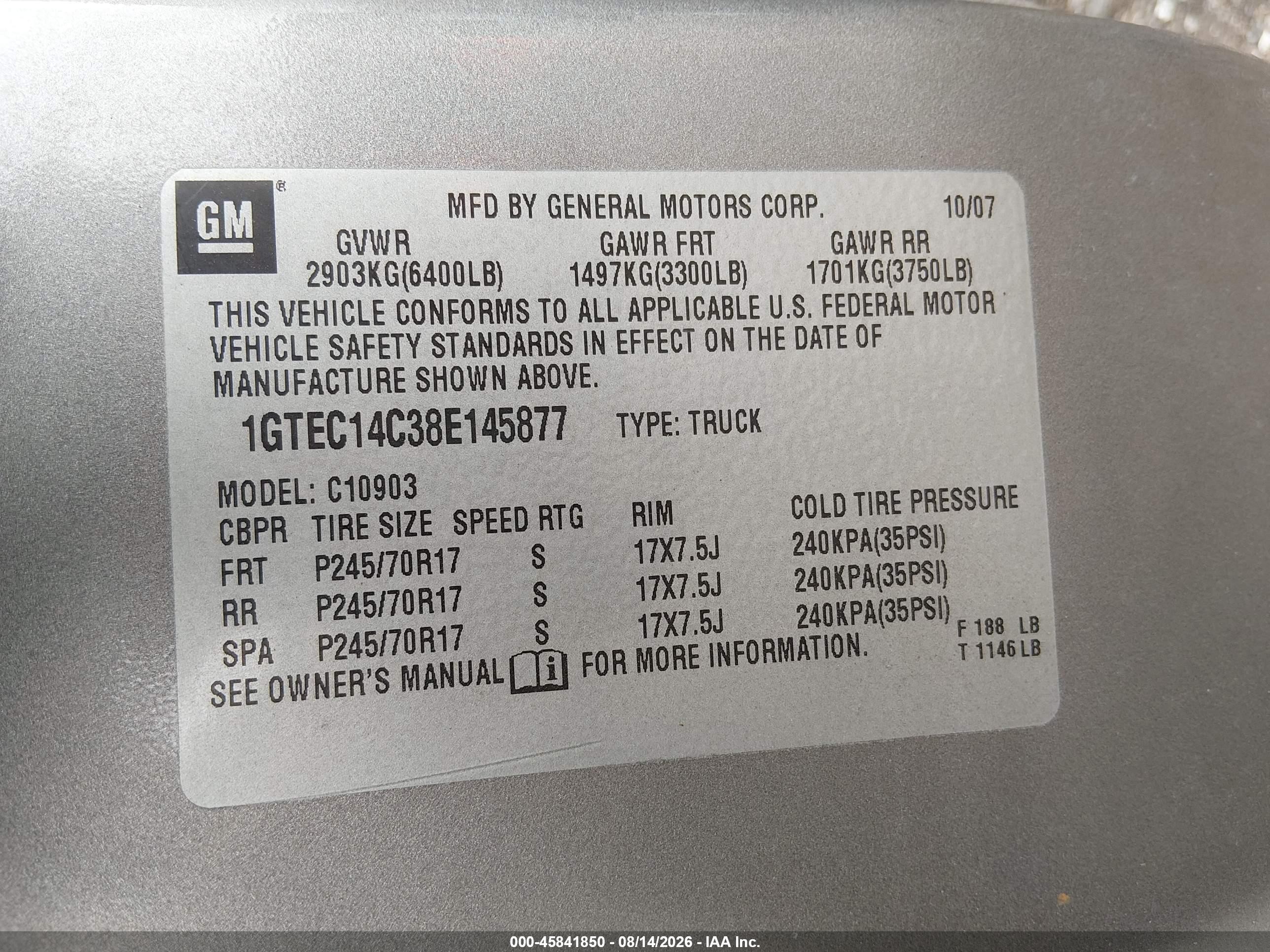 2008 Gmc Sierra 1500 Work Truck Gray vin: 1GTEC14C38E145877