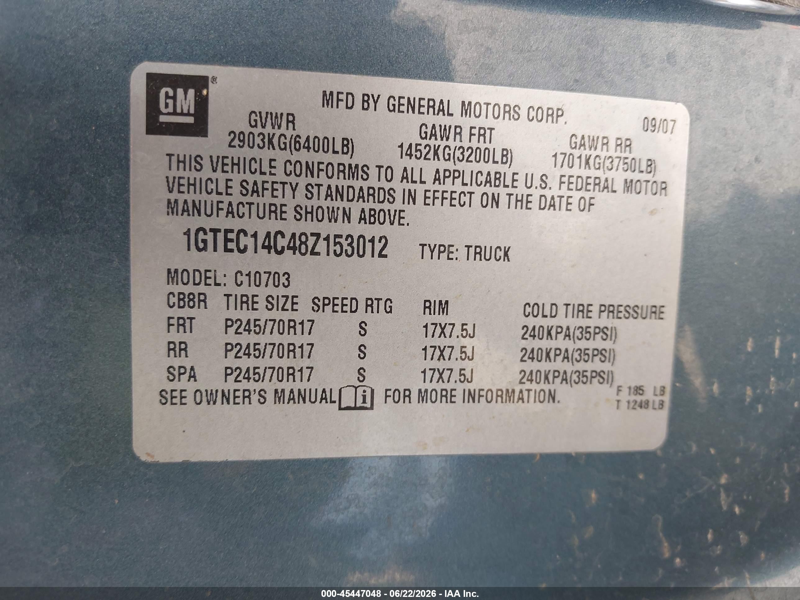 2008 Gmc Sierra 1500 Sle1 Blue vin: 1GTEC14C48Z153012