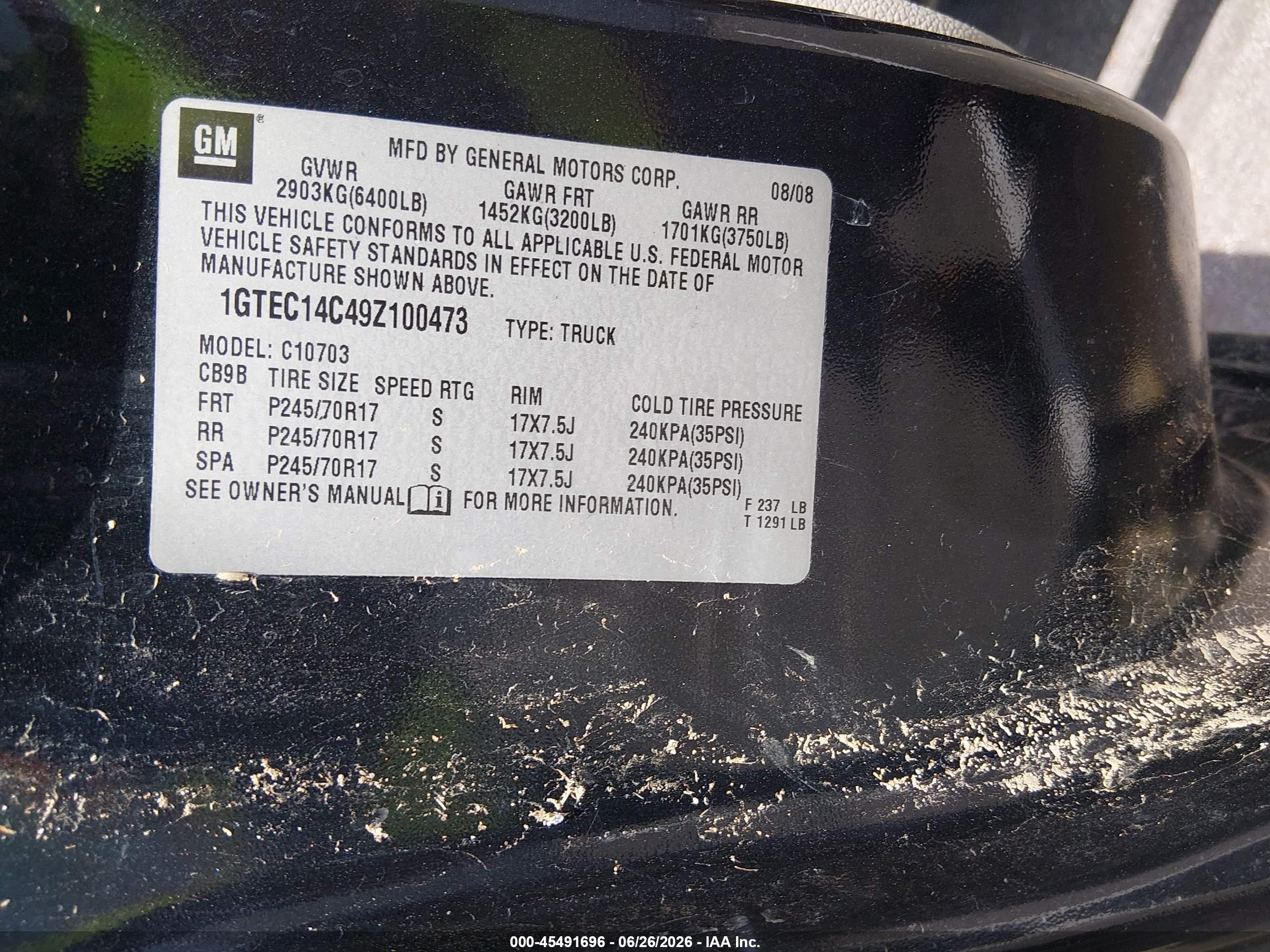 2009 Gmc Sierra 1500 Work Truck Black vin: 1GTEC14C49Z100473