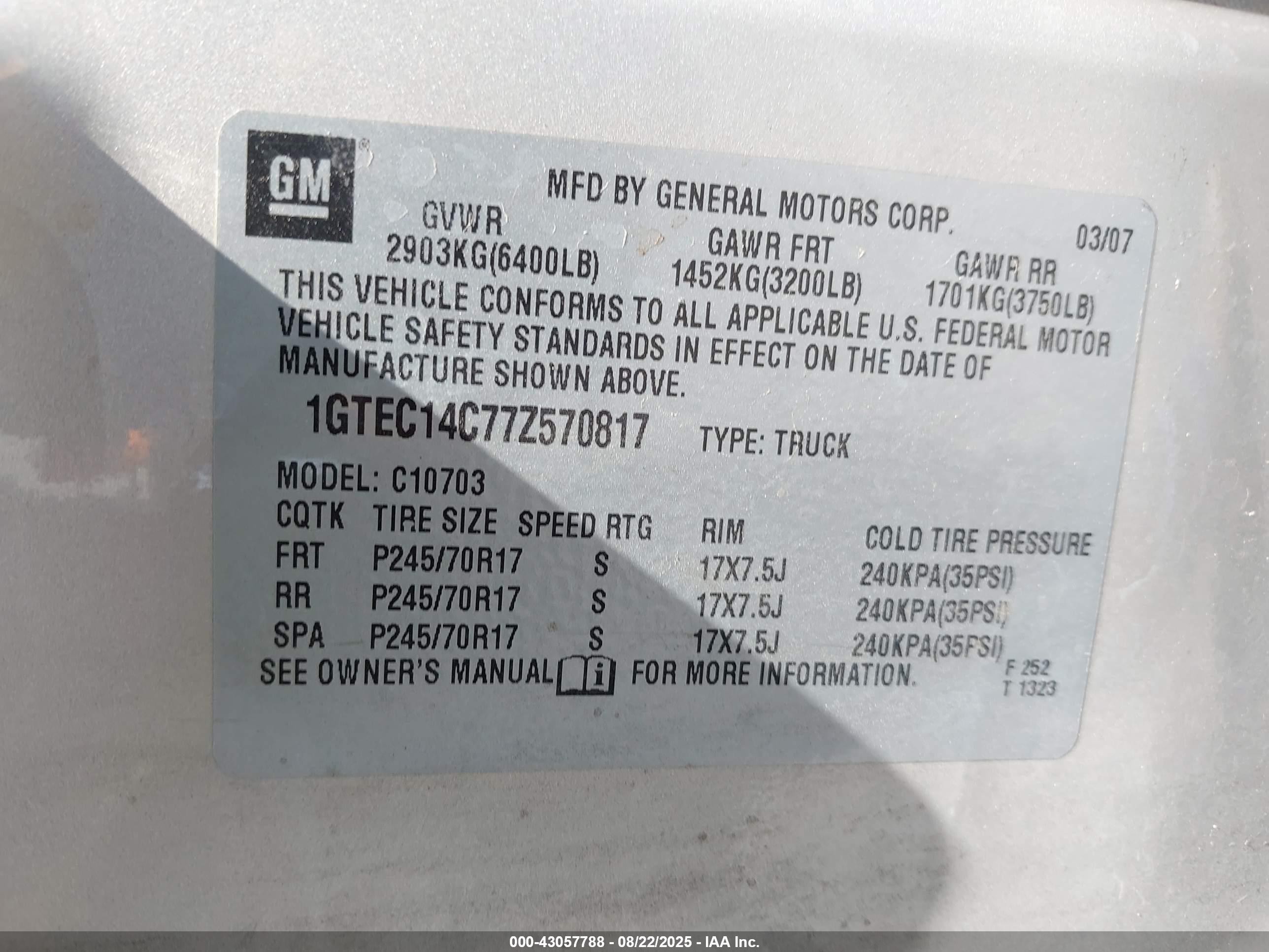 2007 Gmc Sierra 1500 Work Truck Beige vin: 1GTEC14C77Z570817