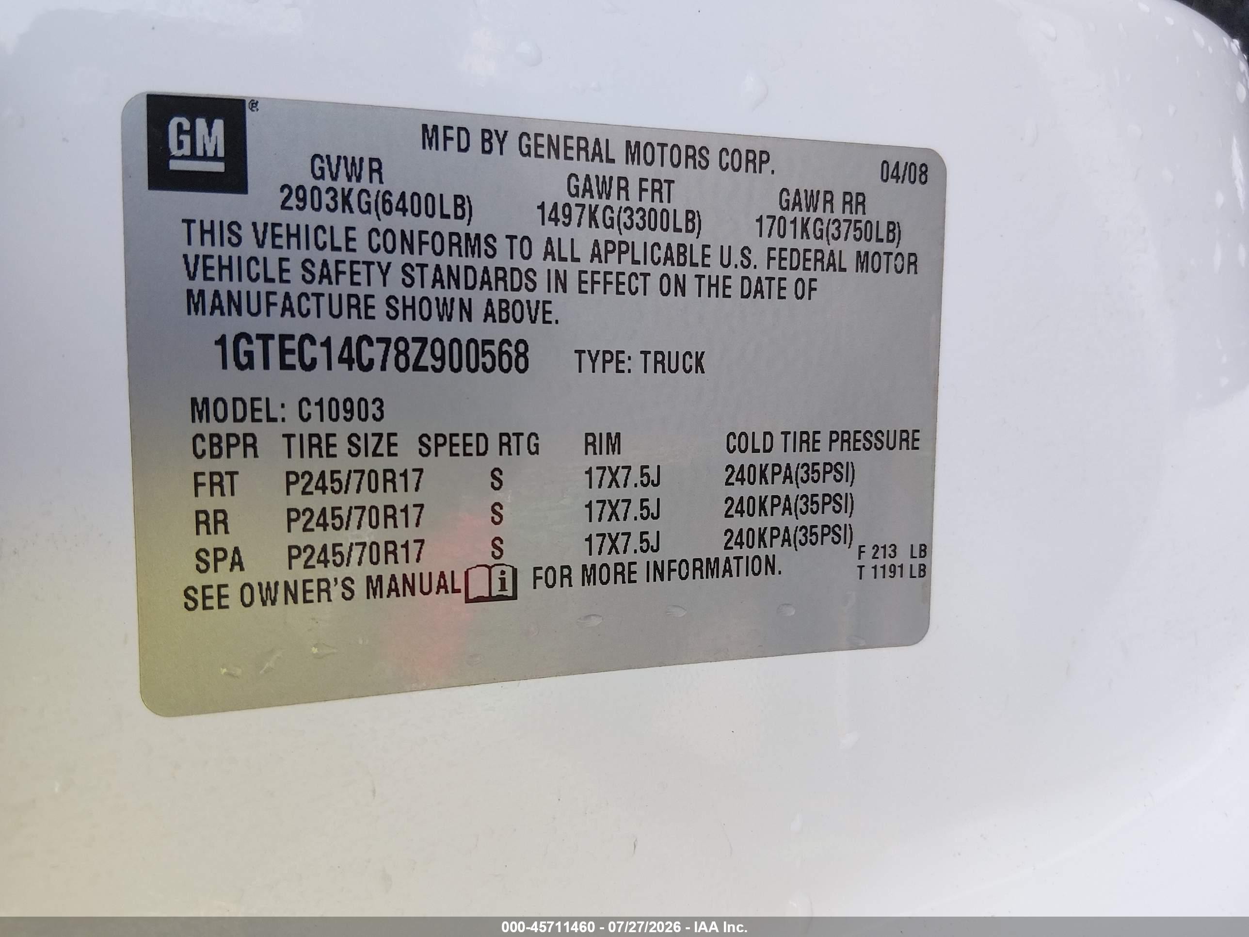 2008 Gmc Sierra 1500 Work Truck White vin: 1GTEC14C78Z900568