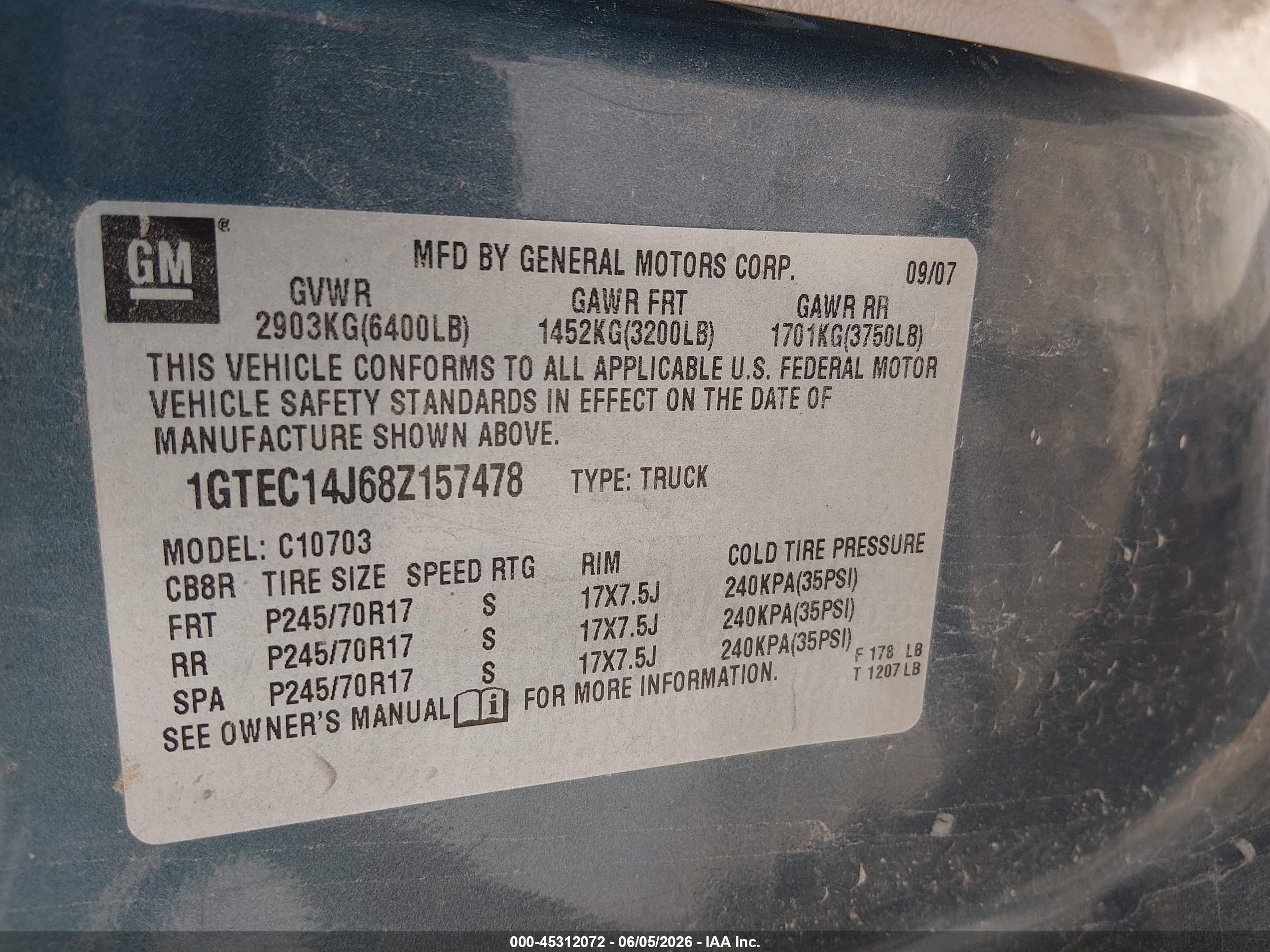 2008 Gmc Sierra 1500 Work Truck Blue vin: 1GTEC14J68Z157478