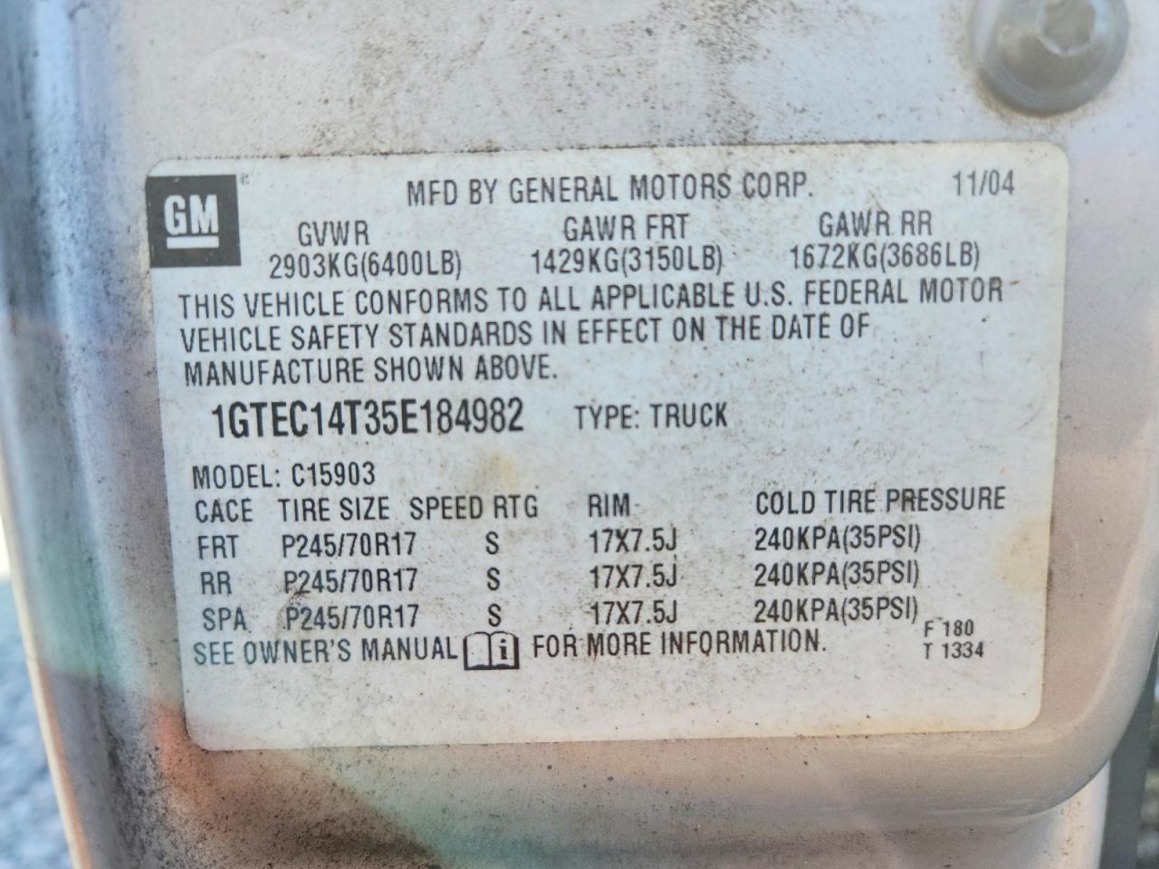 2005 Gmc New Sierra C1500 Silver vin: 1GTEC14T35E184982