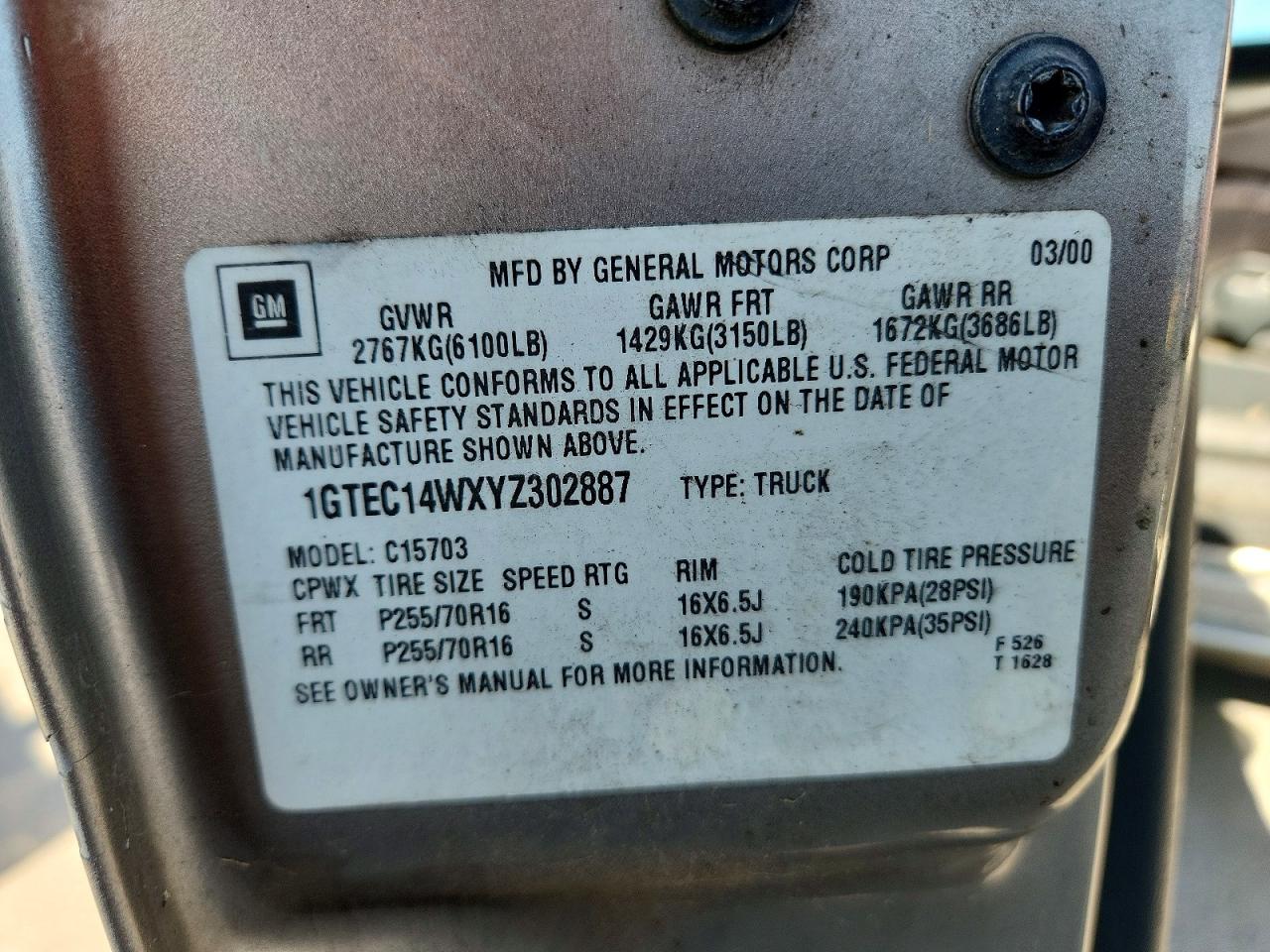 2000 Gmc New Sierra C1500 Tan vin: 1GTEC14WXYZ302887