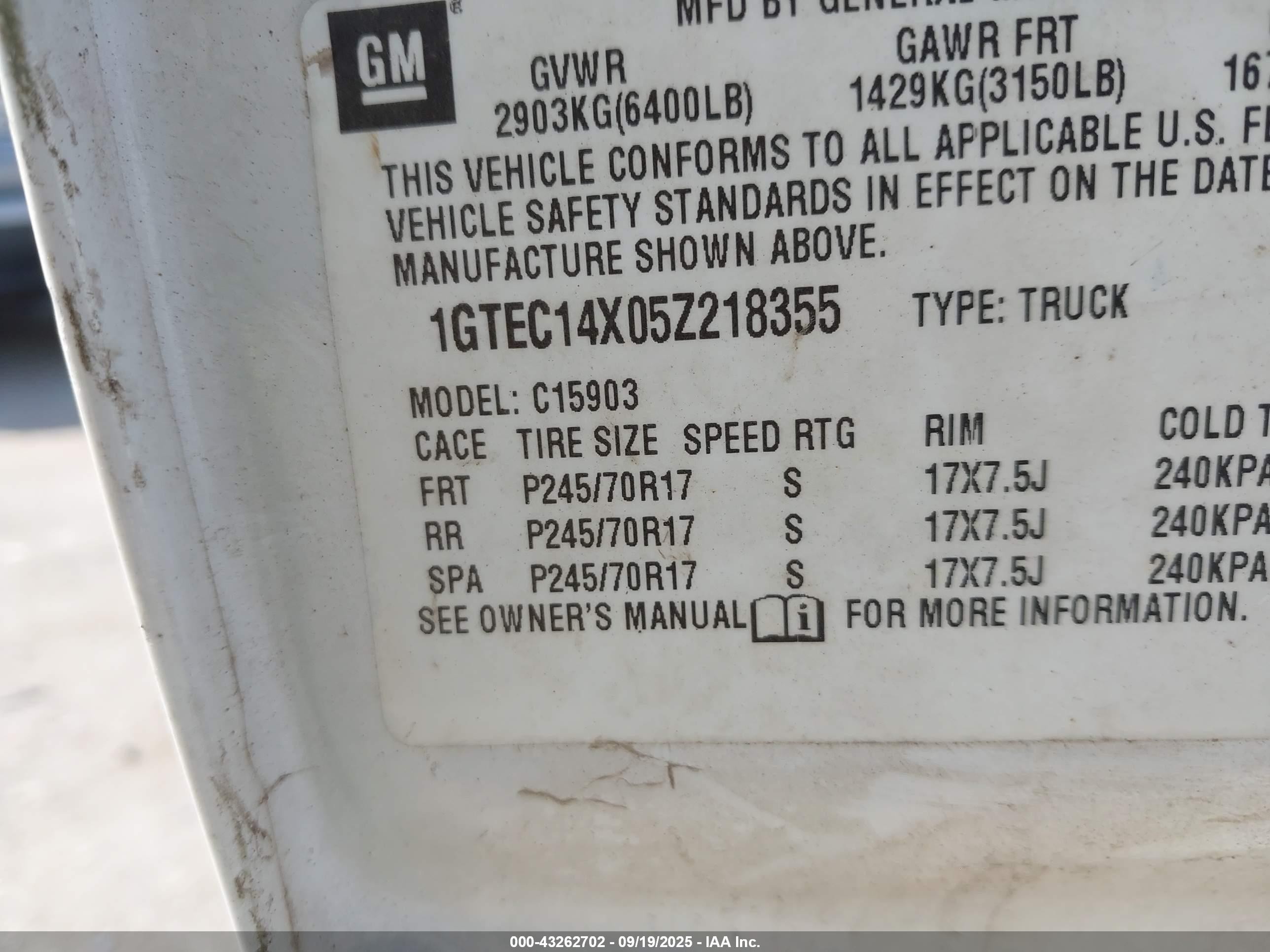 2005 Gmc Sierra 1500 Work Truck Белый vin: 1GTEC14X05Z218355