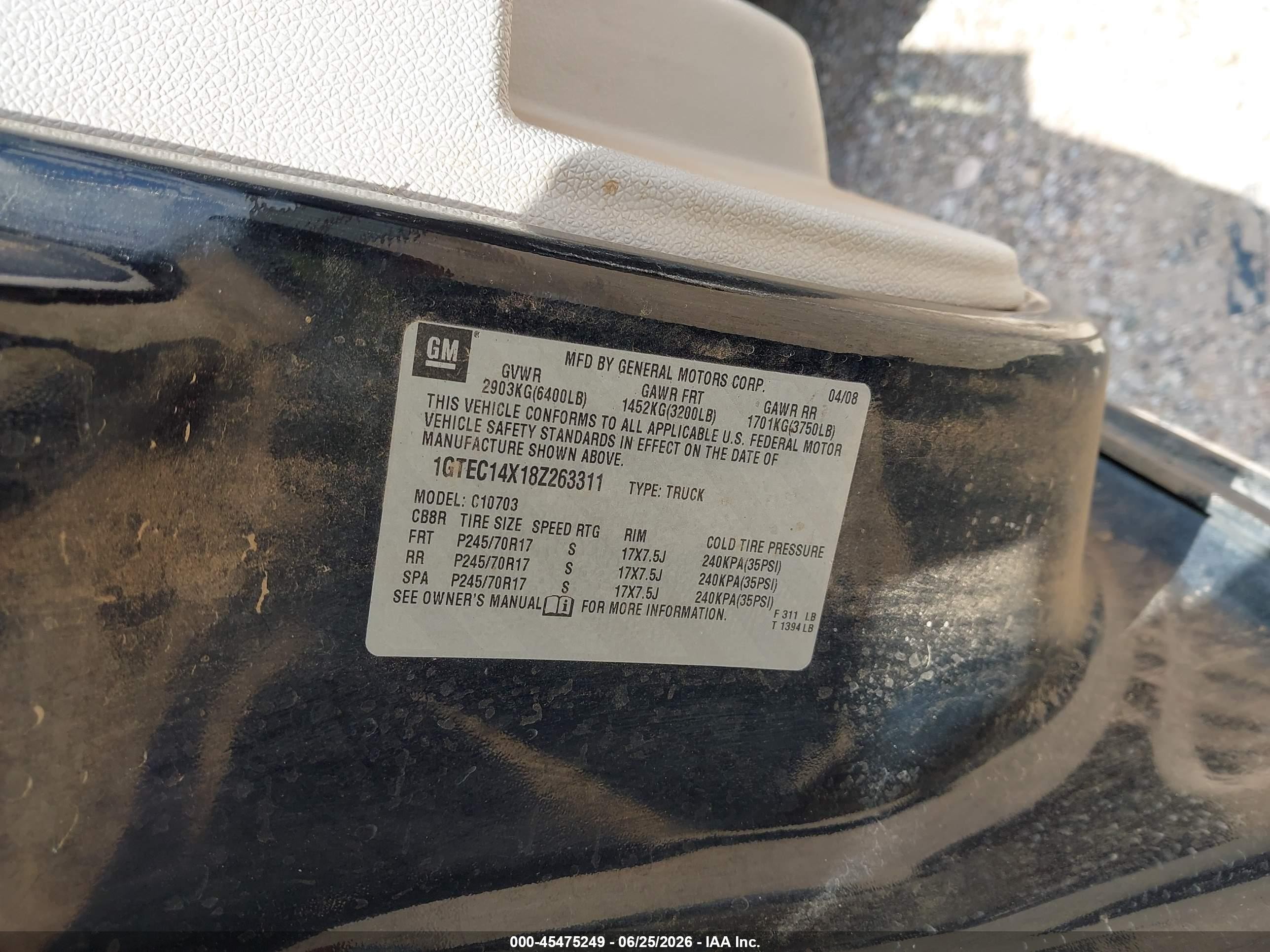 2008 Gmc Sierra 1500 Work Truck Black vin: 1GTEC14X18Z263311