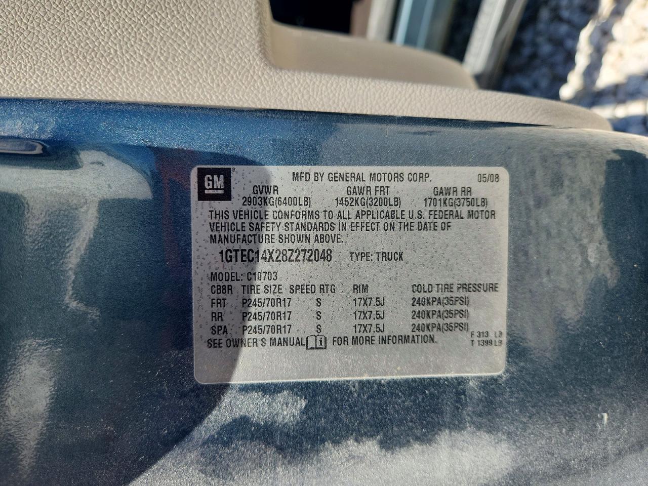 2008 Gmc Sierra C1500 Blue vin: 1GTEC14X28Z272048